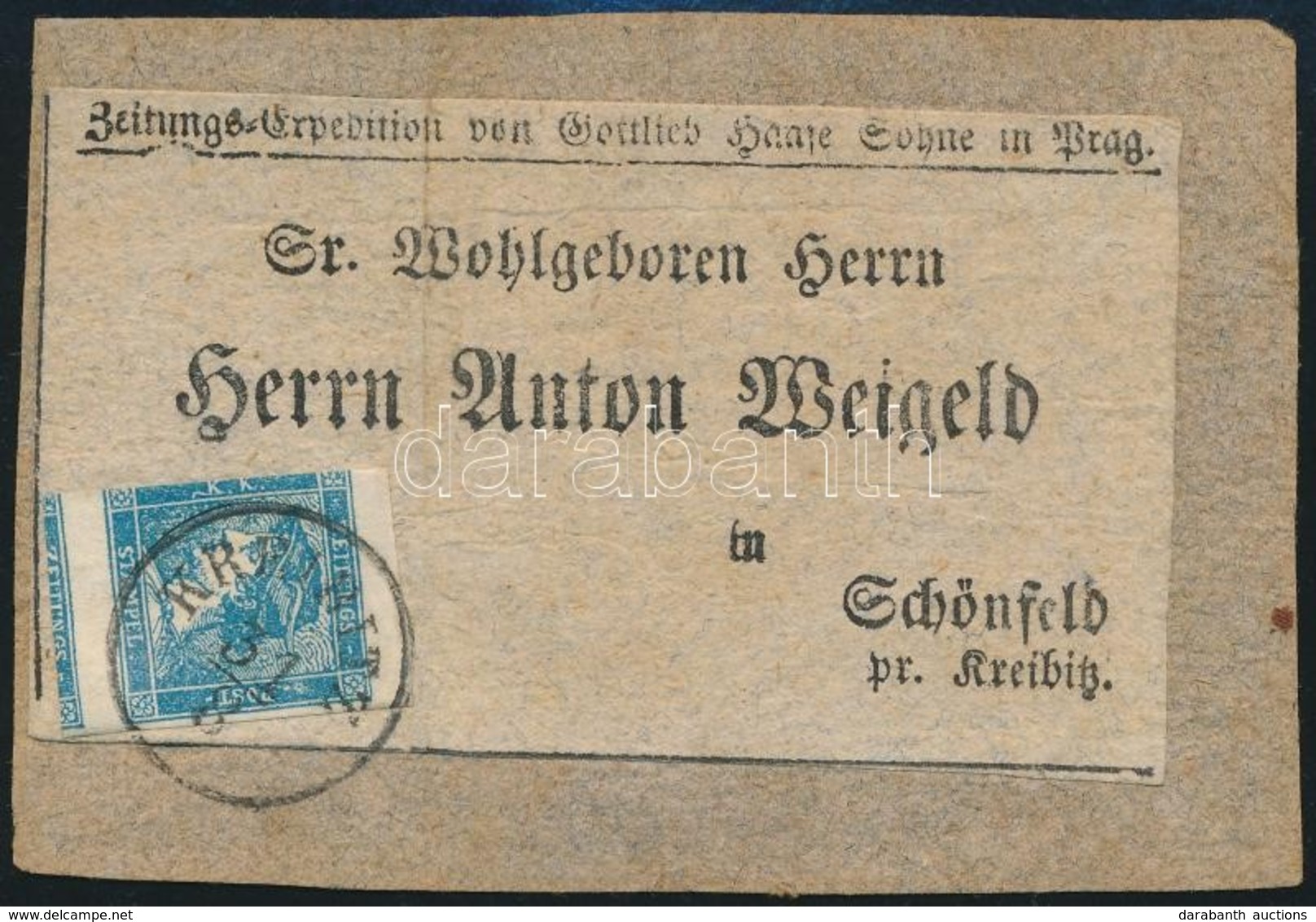 ~1855 Merkúr Bélyeg újságcímzésen / Merkur Stamp On Newspaper Piece 'KREIBITZ' - Sonstige & Ohne Zuordnung