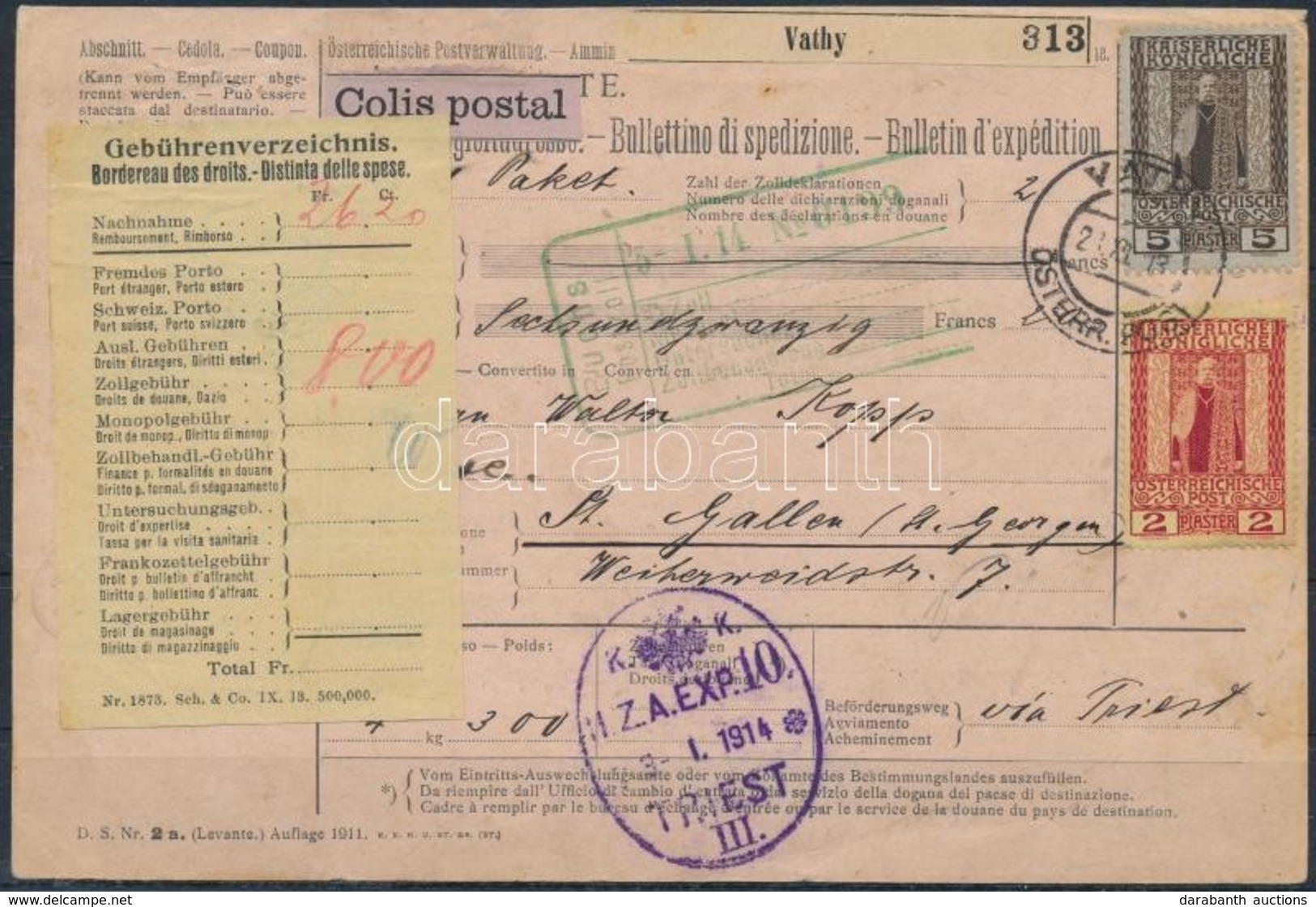 1914 Szállítólevél / Parcel Card 'VATHY / ÖSTERR. POST' - 'ST. GEORGEN' - Other & Unclassified