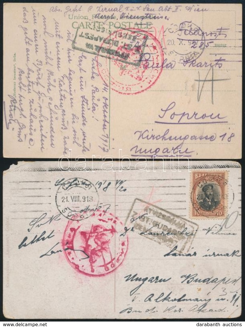 1917-1918 2 Db Képeslap Bolgár Cenzúrával Magyarországra / 2 Postcards With Bulgarian Censorship Mark To Hungary - Autres & Non Classés