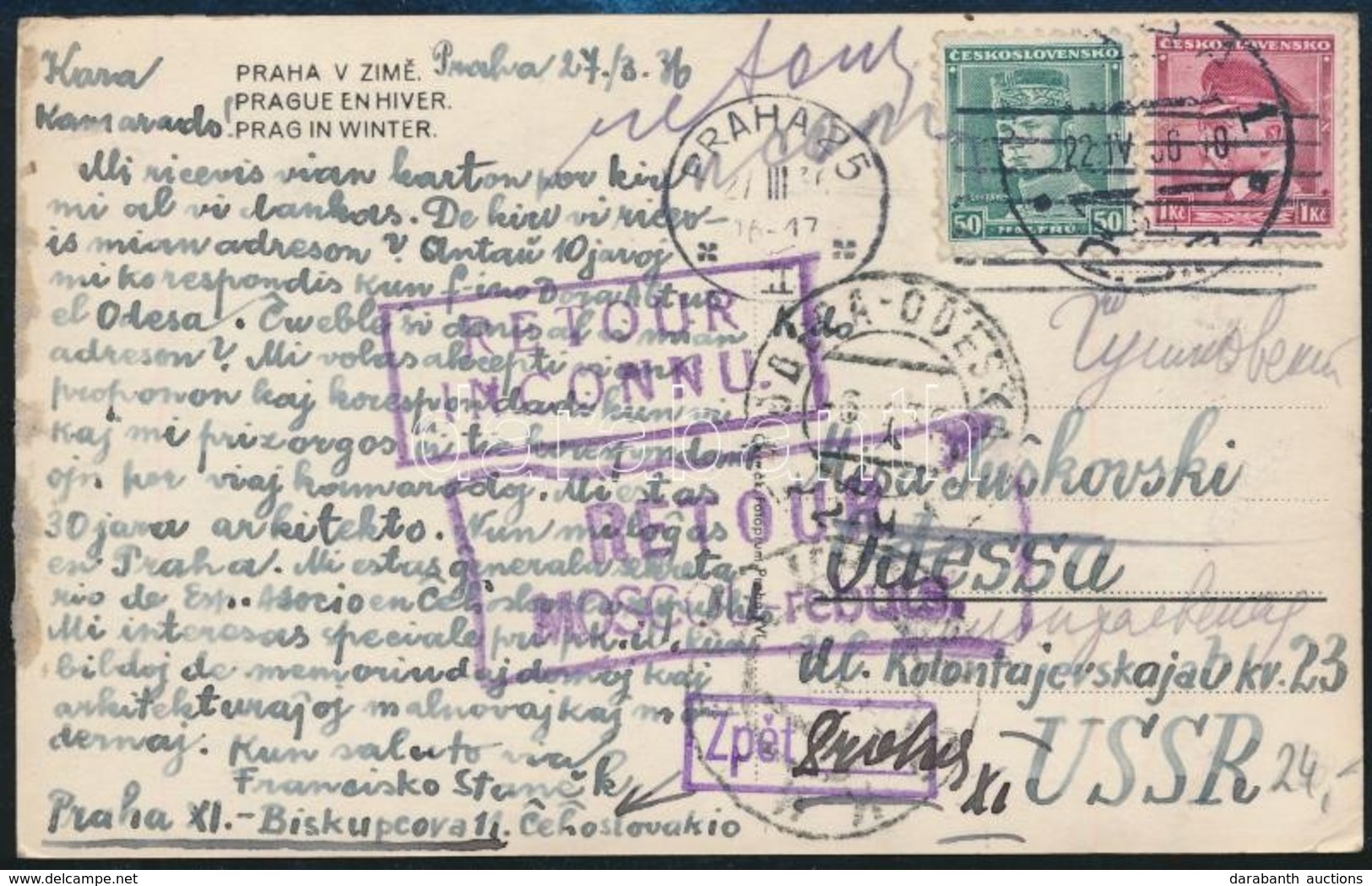 1936 Képeslap Ogyesszába, Visszairányítva / Postcard To Odessa, Returned - Other & Unclassified