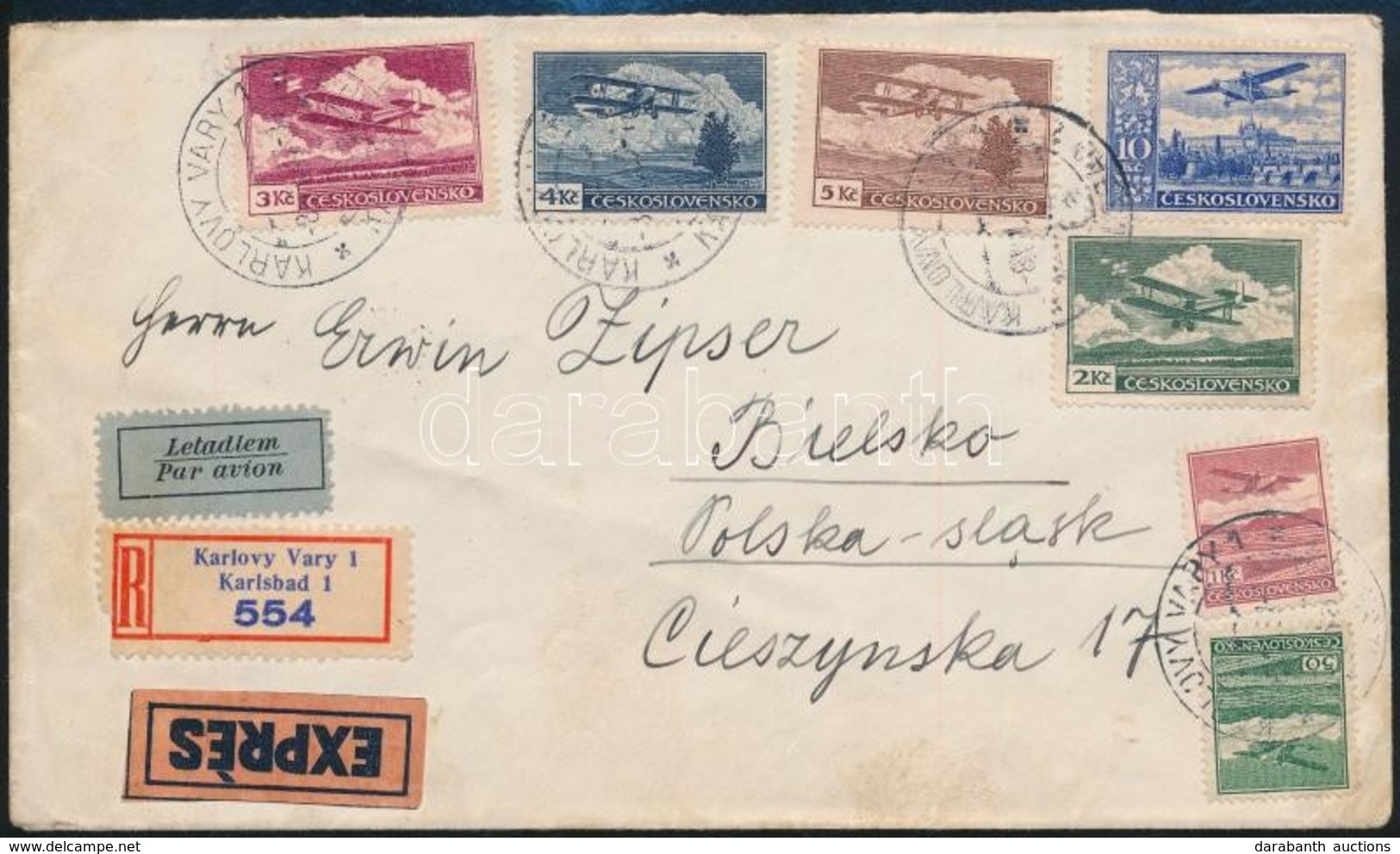 1937 Expressz Ajánlott Légi Levél Lengyelországba / Regiastered Express Airmail Cover To Poland - Autres & Non Classés