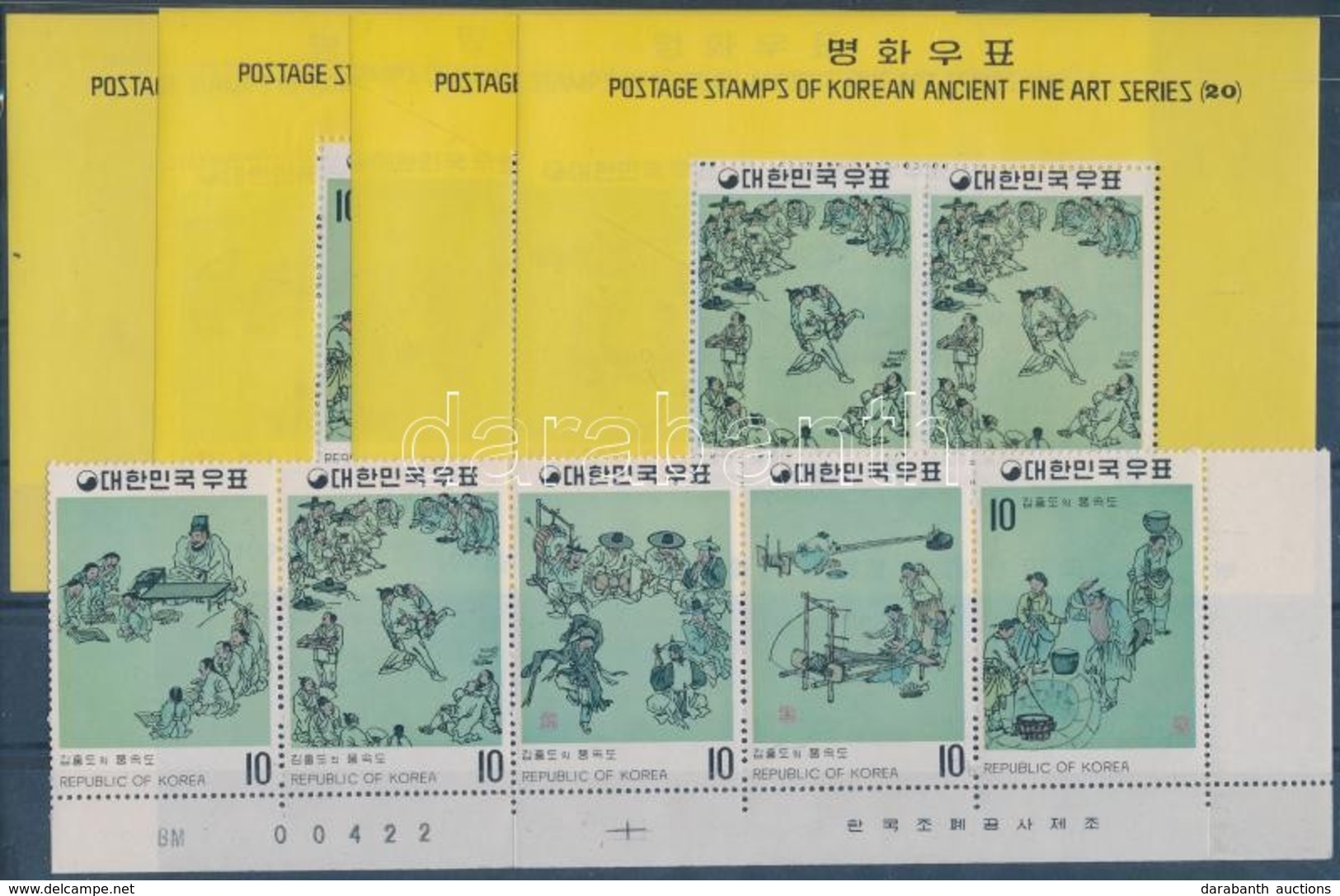 ** 1971 Festmények A Yi-dinasztia Korából ívsarki ötöscsík Mi 804-808 + 4 Blokk Mi 339-340 + 342-343 - Autres & Non Classés