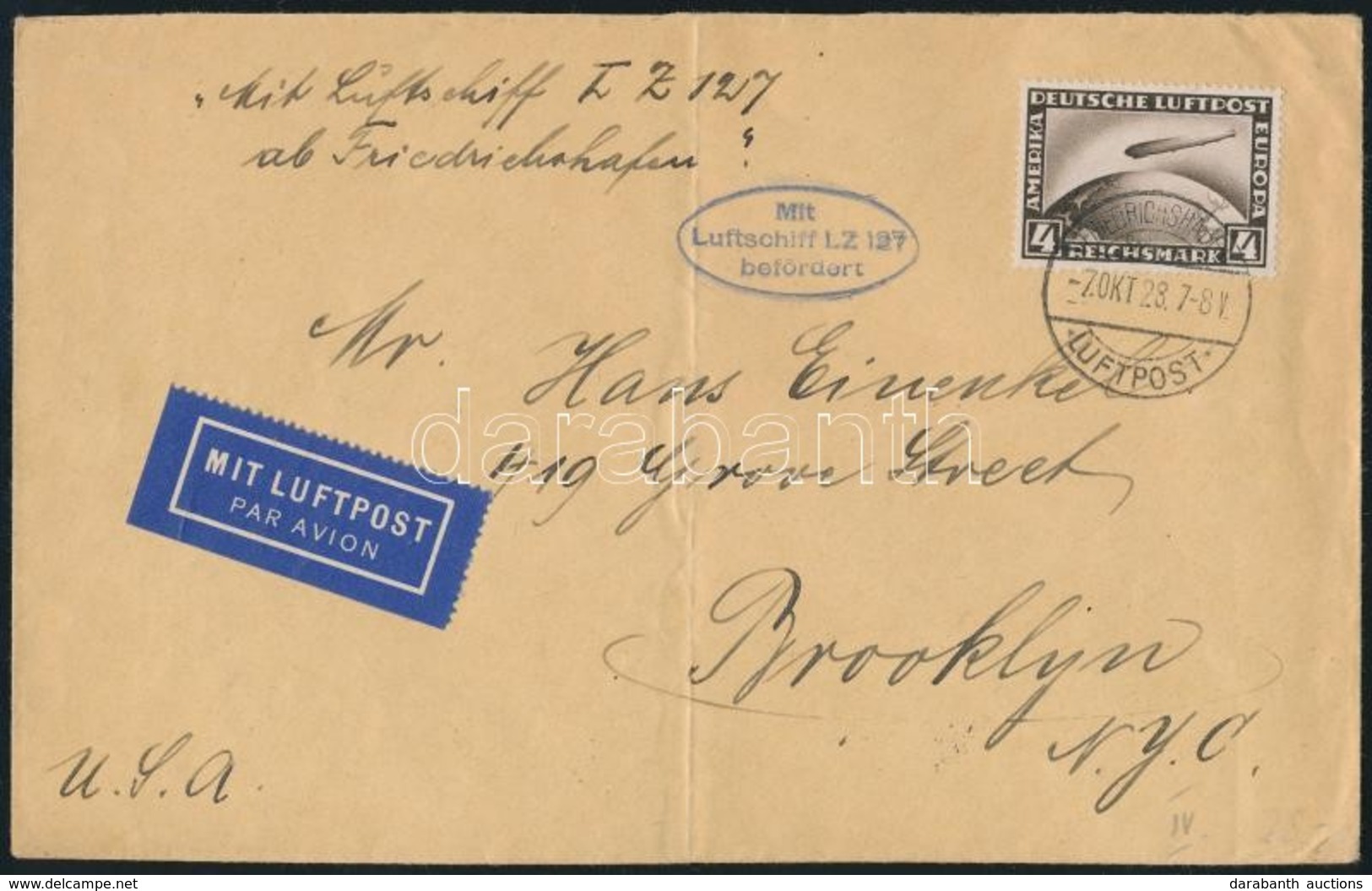 1928 Zeppelin észak-amerikai útja Levél 4RM Bélyeggel / Zeppelin North America Flight Cover With 4RM Stamp - Autres & Non Classés