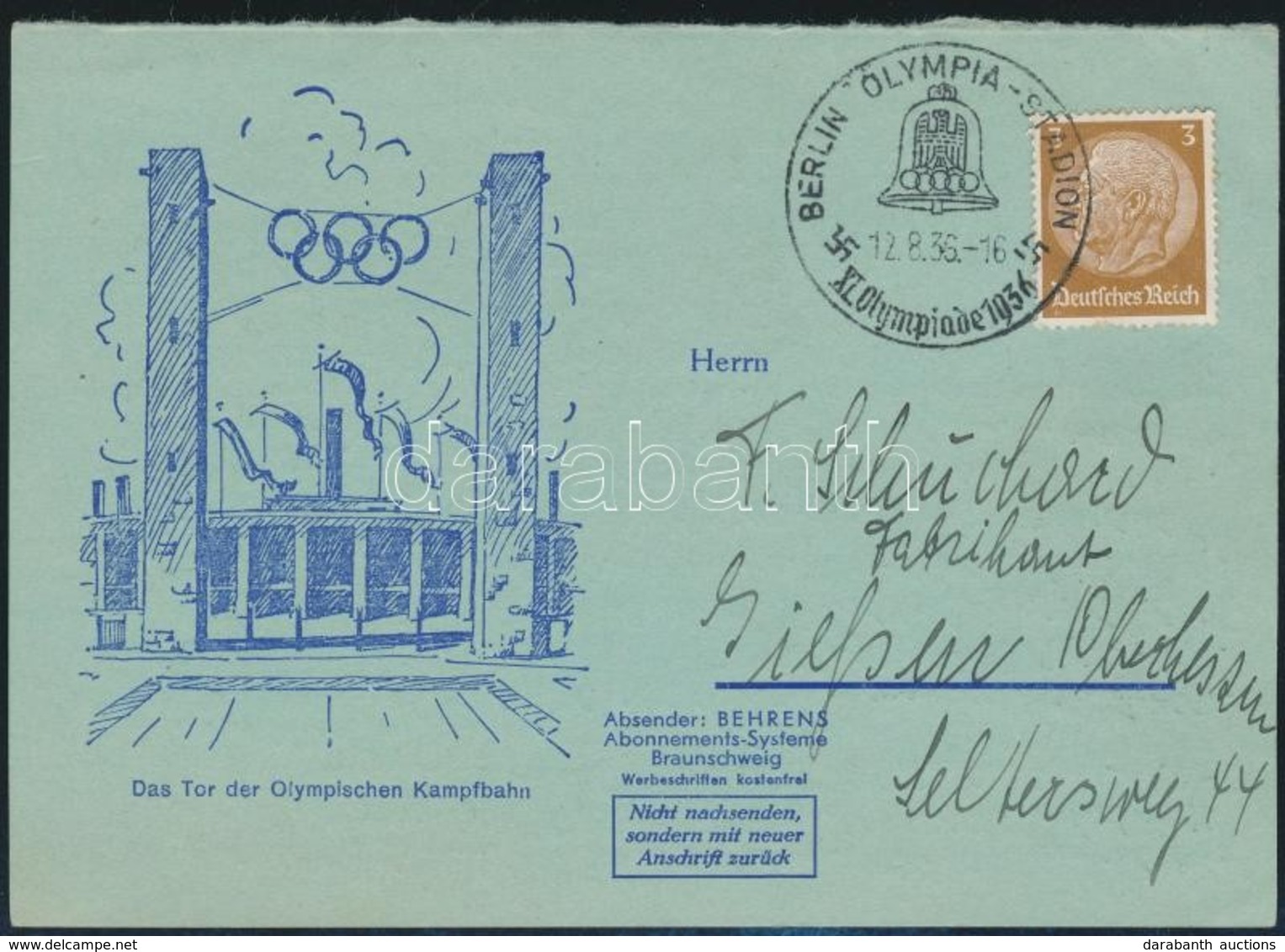 1936 Előnyomott Olimpiai Levelezőlap Alkalmi Bélyegzéssel / Olympic Postcard With Special Postmark - Autres & Non Classés