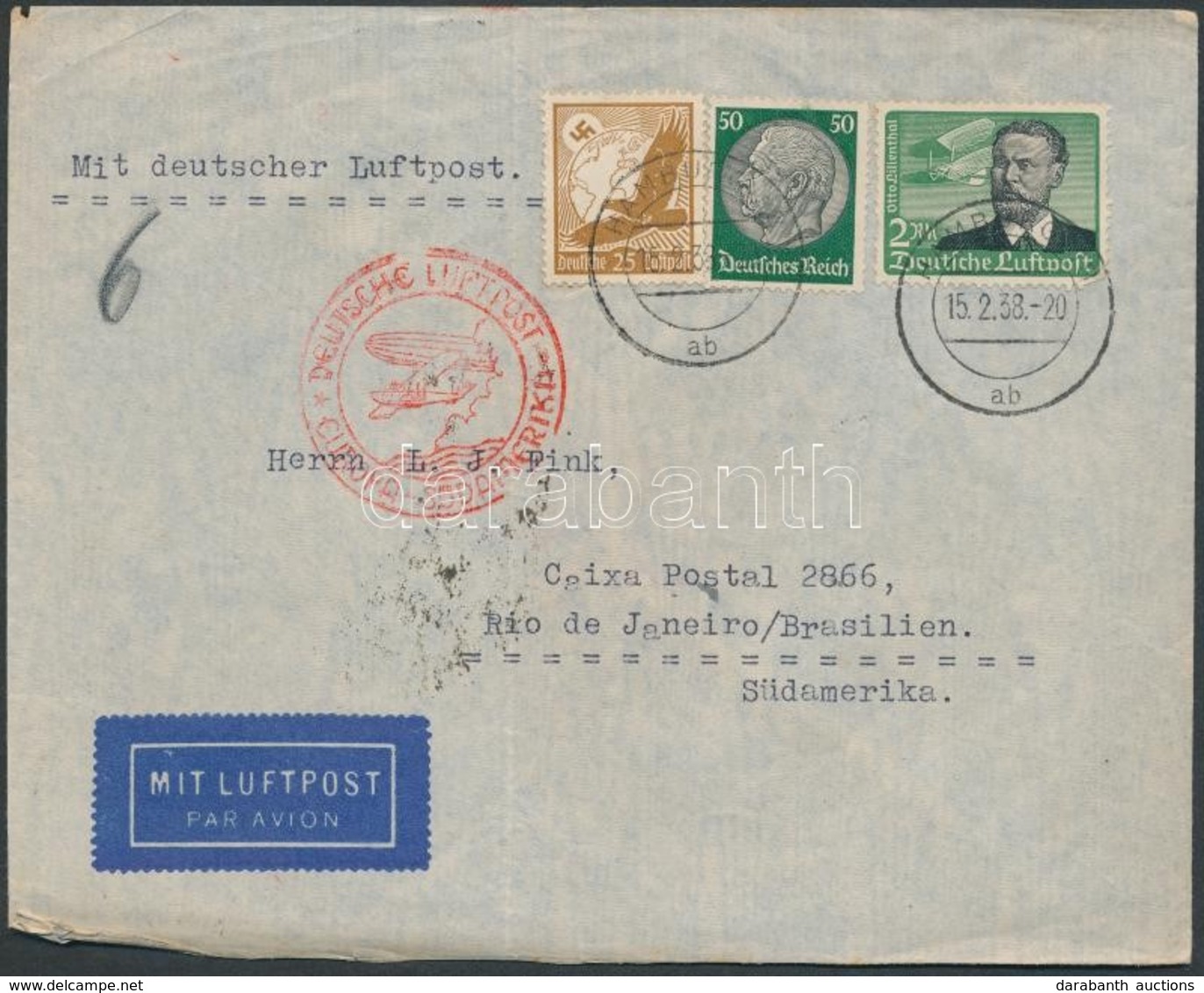 1938 Légiposta Levél Rio De Janeiróba / Registered Airmail Cover To Brasil - Autres & Non Classés