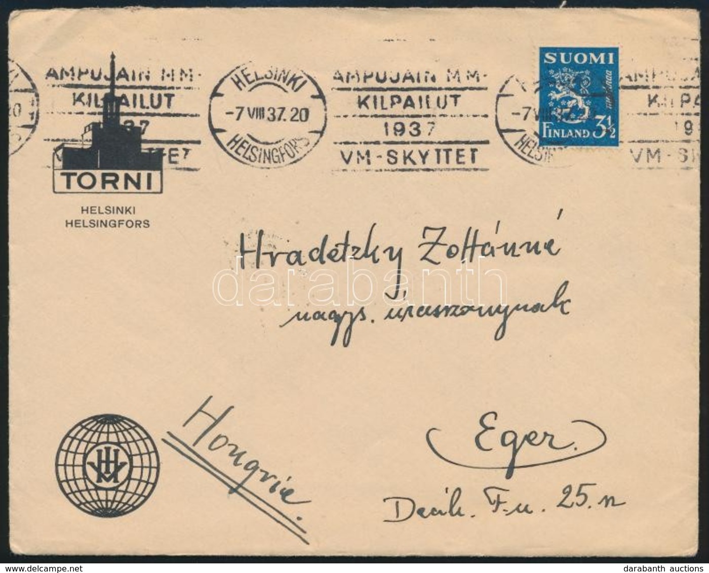 1937 Sí Világbajnokság Reklámbélyegzés Levélen / Ski World Championship Advertising Postmark On Cover To Hungary - Other & Unclassified