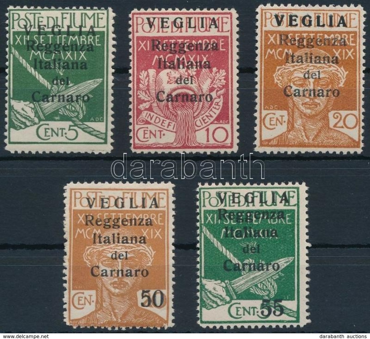 * Carnaro-sziget 1920 5 Klf Forgalmi Mi 28-30 II, 32-33 II - Autres & Non Classés