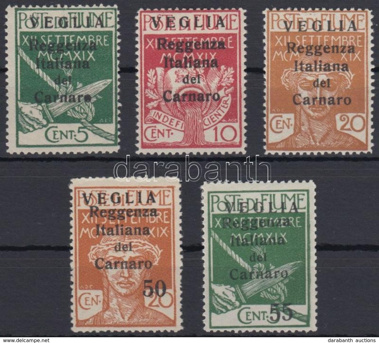 * Carnaro-sziget 1920 5 Klf Forgalmi Mi 28-30 II, 32-33 II - Other & Unclassified