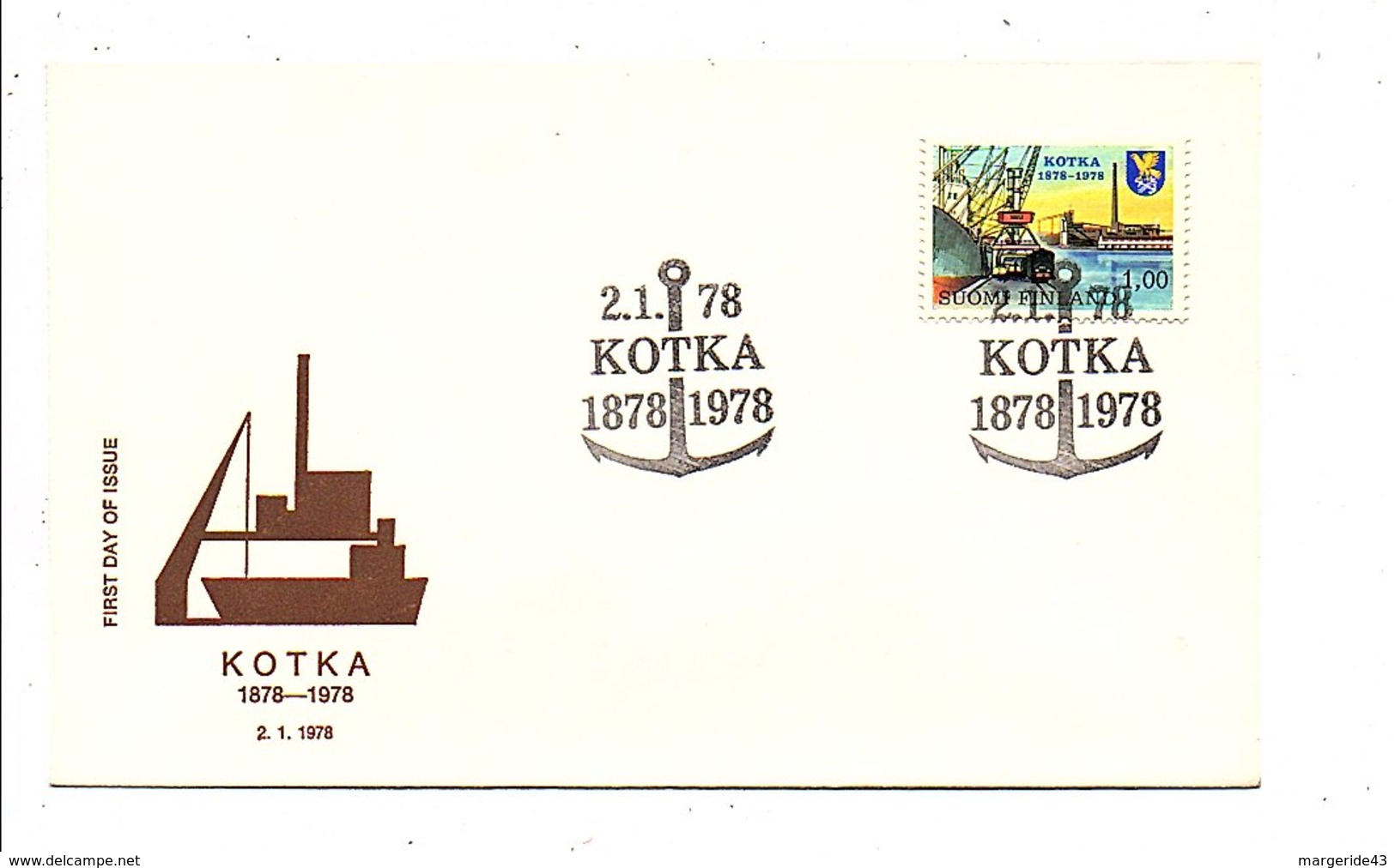 FINLANDE FDC 1978 CENTENAIRE DE KOTKA - FDC