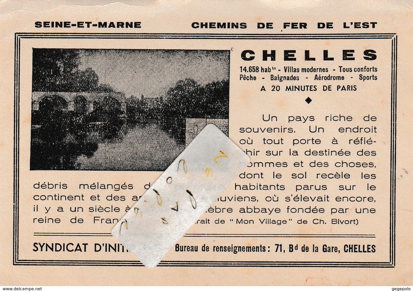 CHELLES - Chemins De Fer De L' Est  - Syndicat D'Initiative , 71 Boulevard De La Gare - Exposition Aout 1937 - Chelles