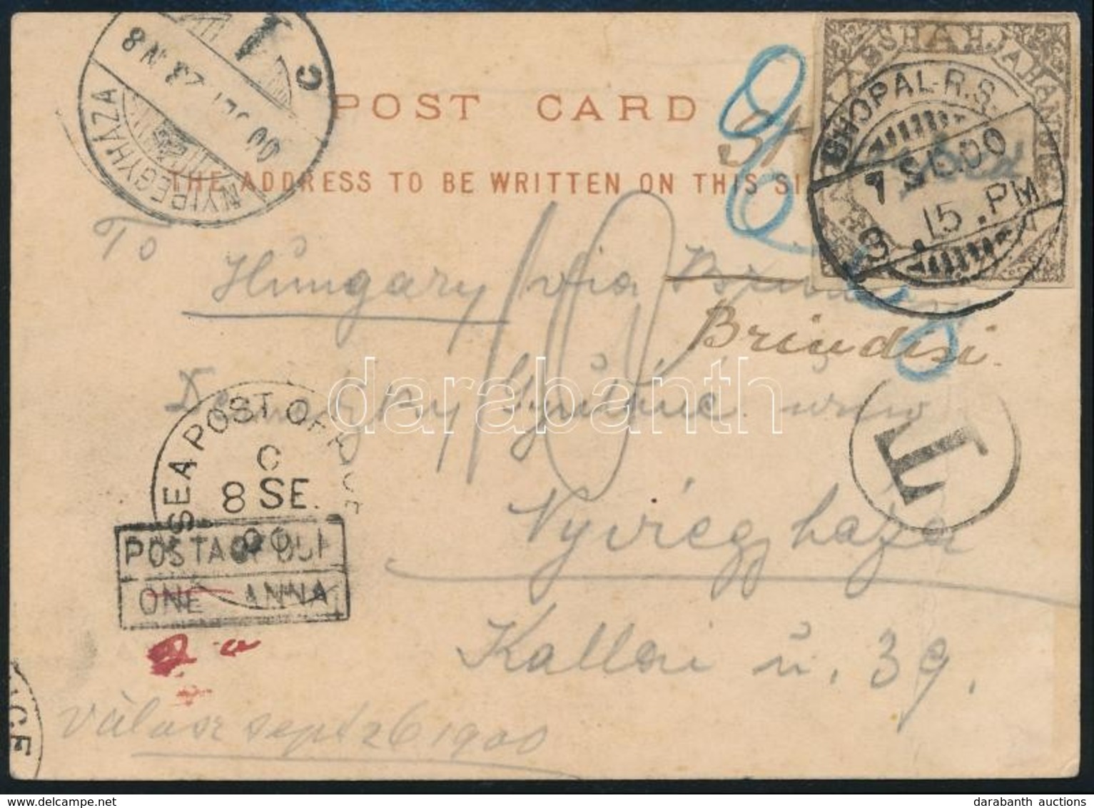 Bhopal 1900 Képeslap Magyarországra / Postcard To Hungary - Altri & Non Classificati