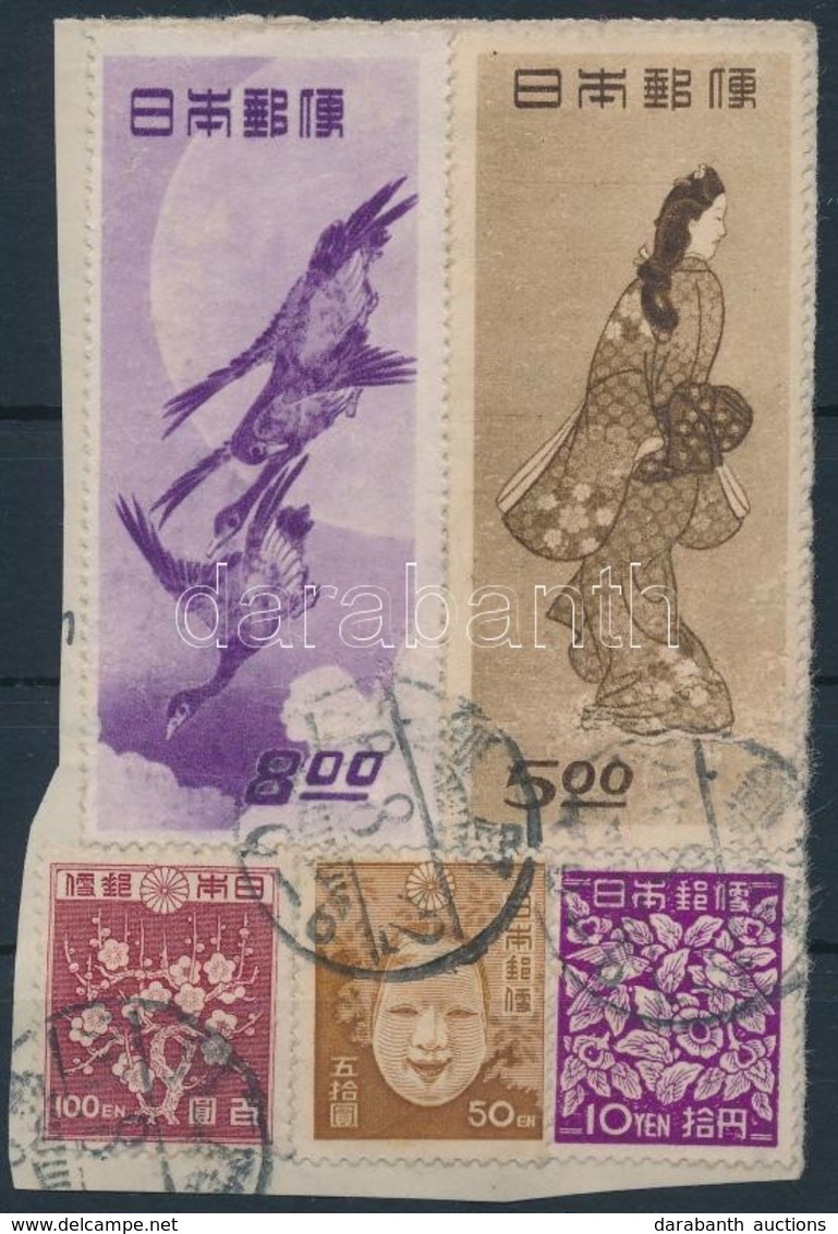 1946-1949 5 Klf Bélyeg Egy Kivágáson / Cutting With 5 Stamps Mi 358 A, 369, 393, 428, 475 - Sonstige & Ohne Zuordnung