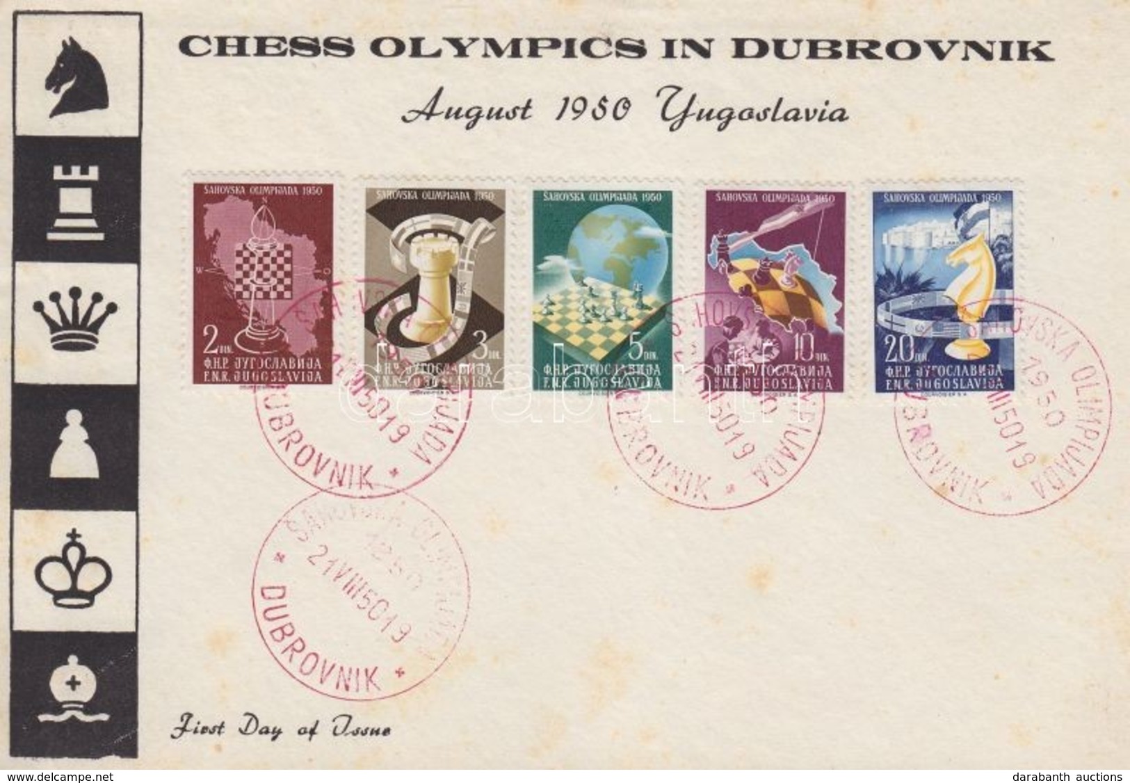 1950 Sakkolimpia, Dubrovnik Sor FDC-n Mi 616-620 - Autres & Non Classés