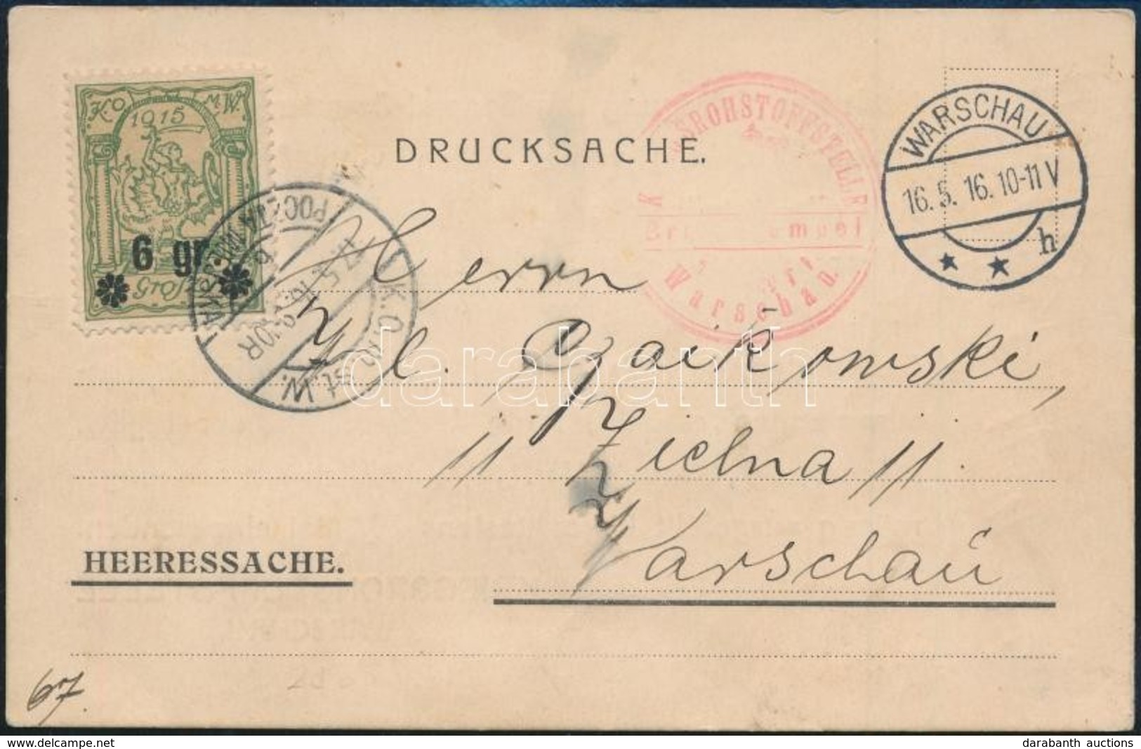 1916 Varsói Helyi Posta Bélyeg Levelezőlapon / Warsaw Local Post Stamp On Postcard - Andere & Zonder Classificatie