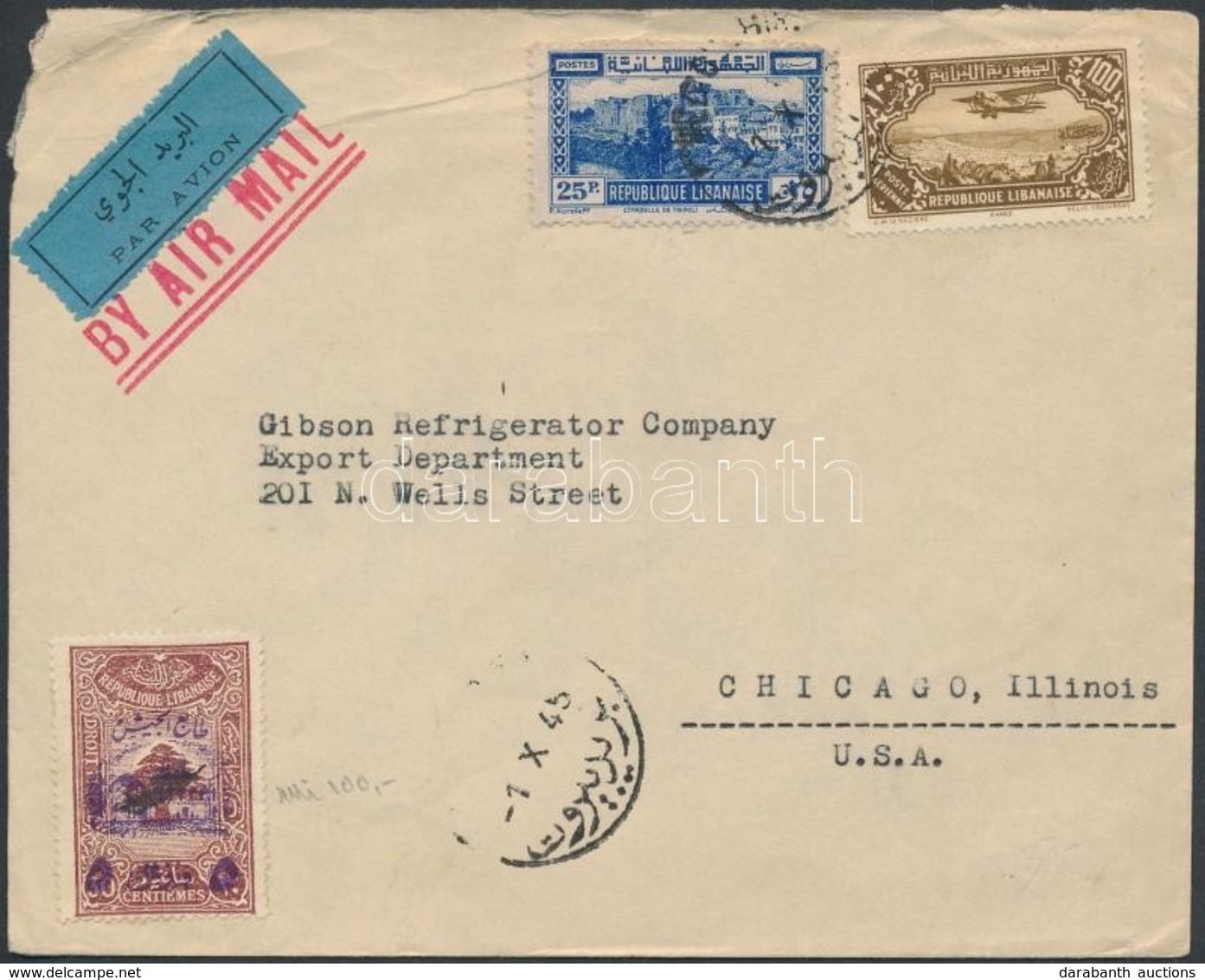 1945 Kisegítő Bérmentesítés Légi Levélen Az USA-ba / Airmail Cover To The USA - Autres & Non Classés