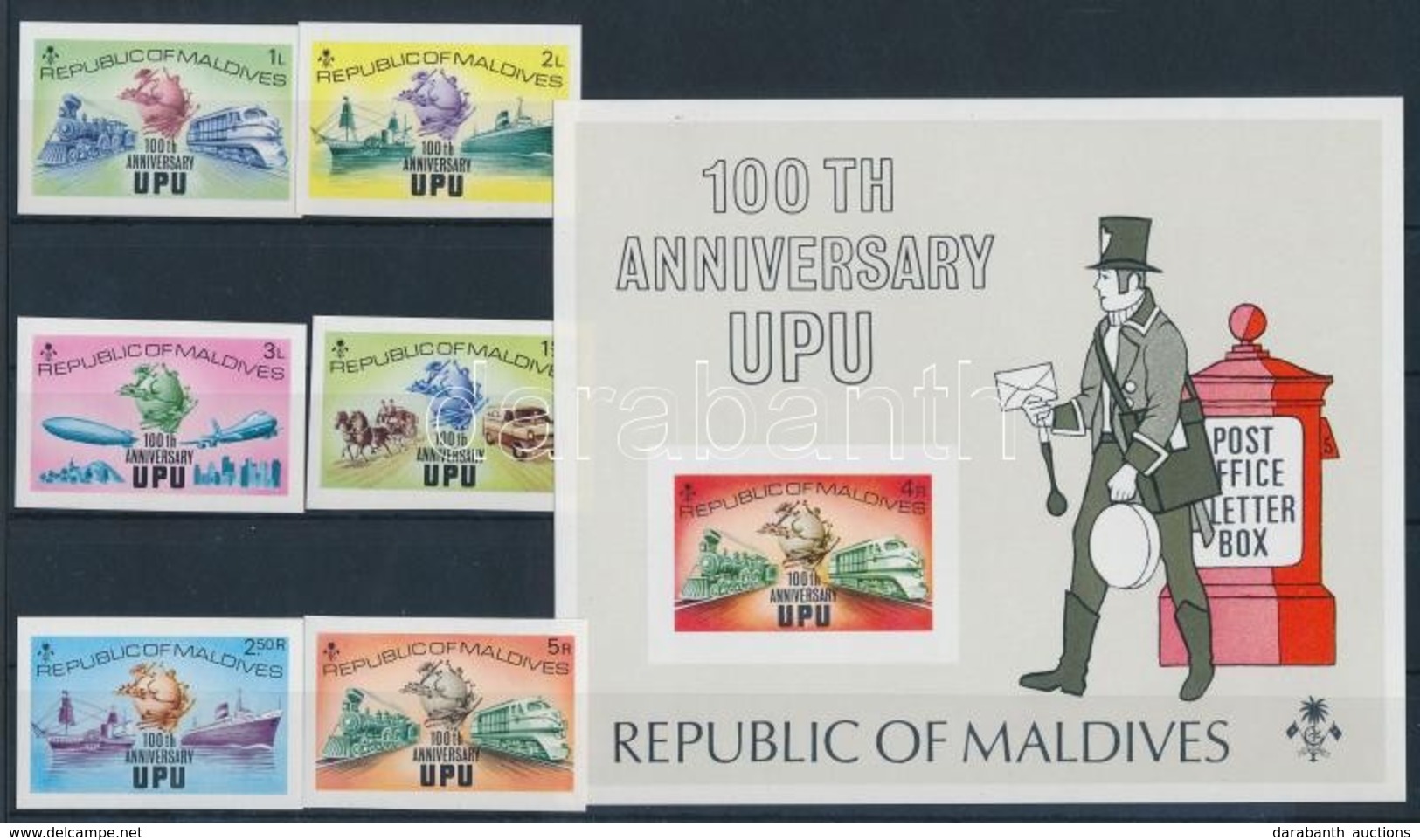 ** 1974 100 éves Az UPU Sor Mi 514-519 B + Blokk Mi 25 B - Other & Unclassified