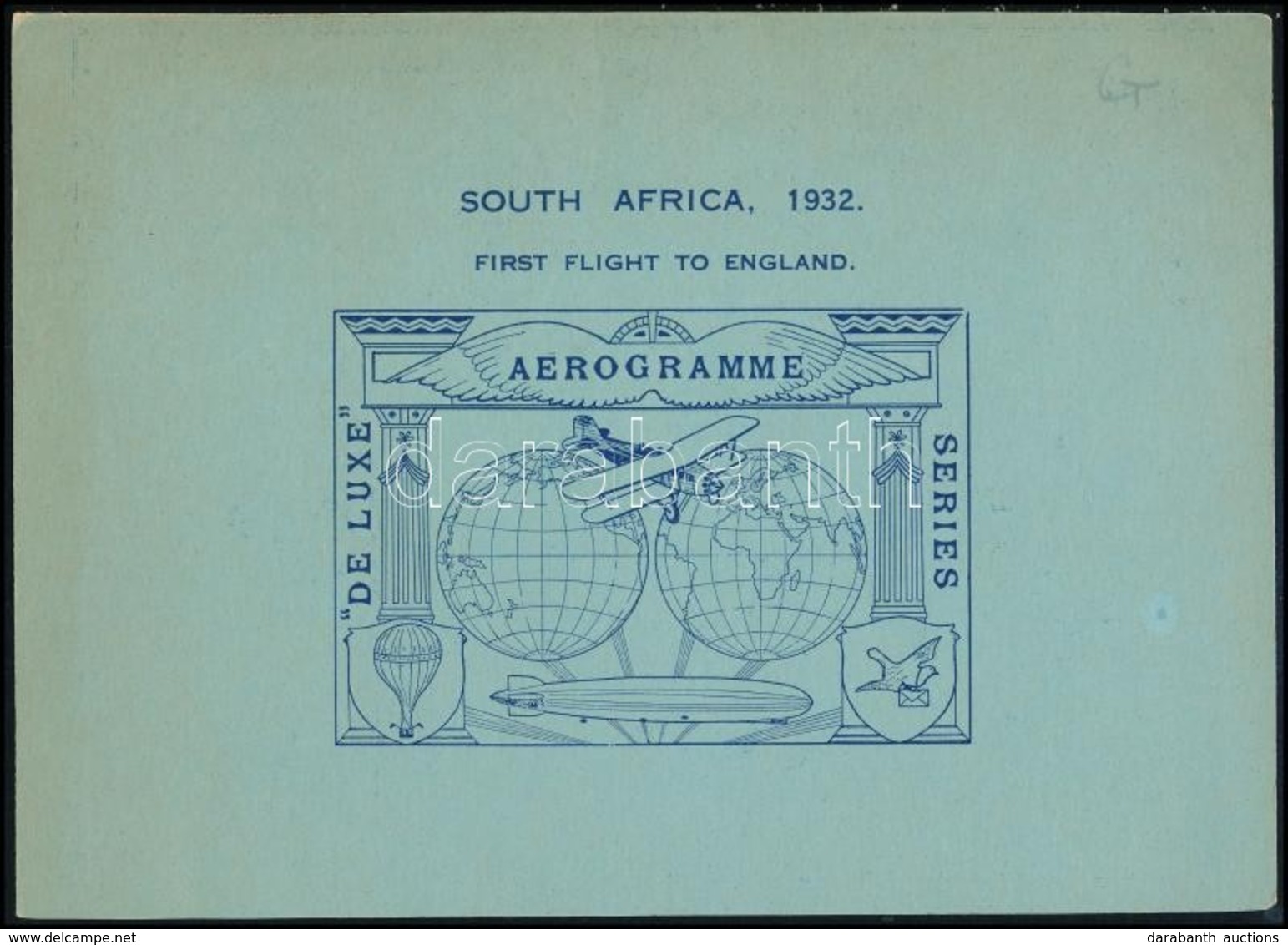 1932 Anglia - Dél-Afrika Légiposta útvonal Térképe, állomásai, Ritka Légipostatörténeti Dokumentum, Kiállítási Anyaghoz  - Other & Unclassified