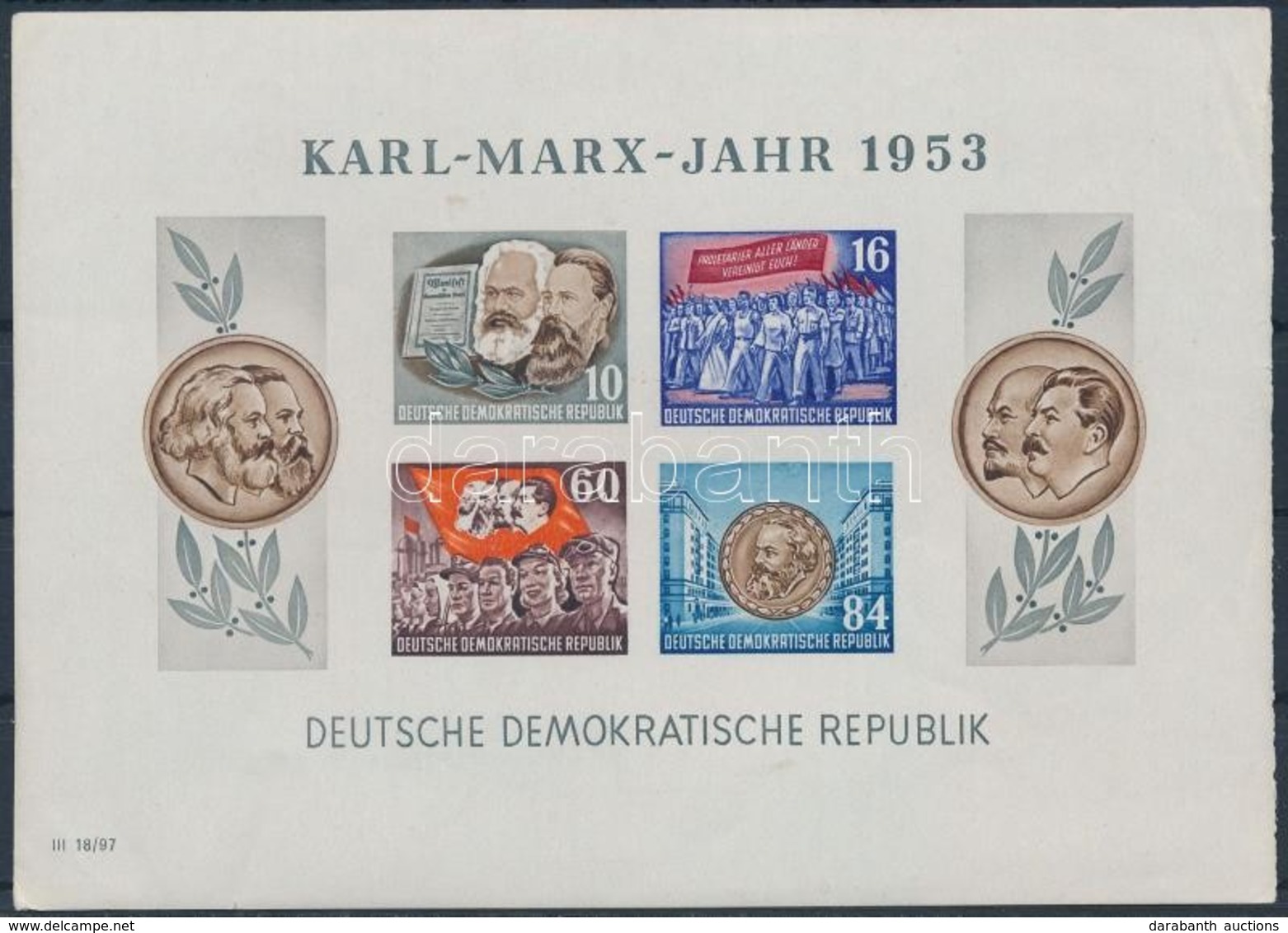 ** 1953 Karl-Marx év Blokk Mi 9 B (betapadás) - Other & Unclassified