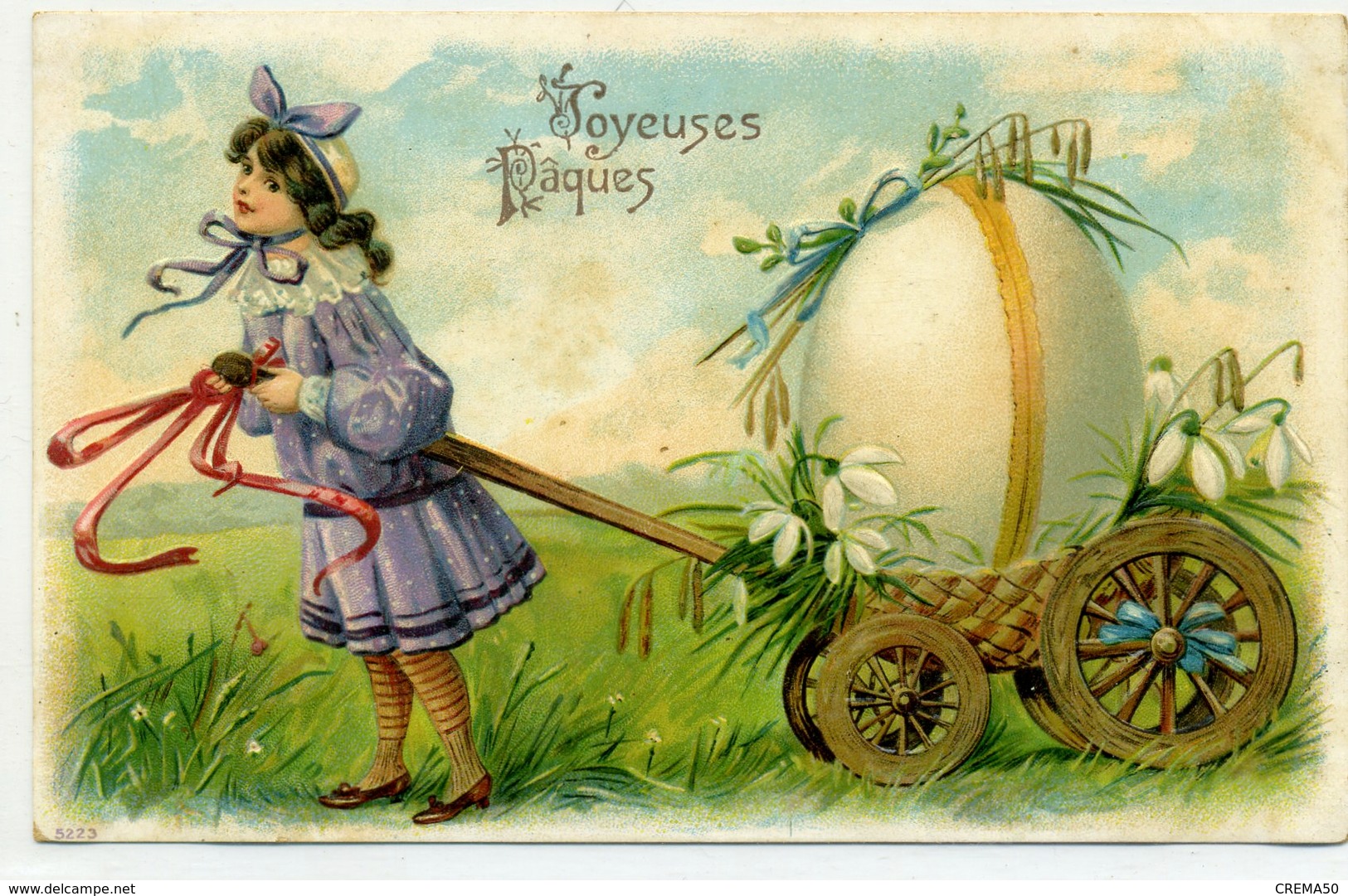 JOYEUSES PAQUES - Fillette Tirant Un Oeuf Sur Un Chariot - - Pâques