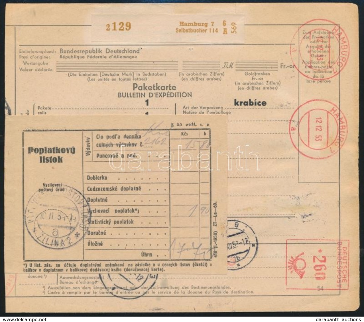 1953 Csomagszállító Csehszlovákiába / Parcel Card To Czechoslovakia - Other & Unclassified
