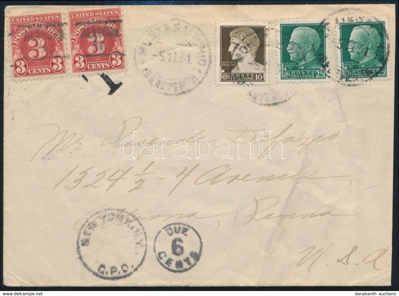 1931 Levél Az USA-ba, Portózva / Cover To The USA, With Postage Due - Other & Unclassified