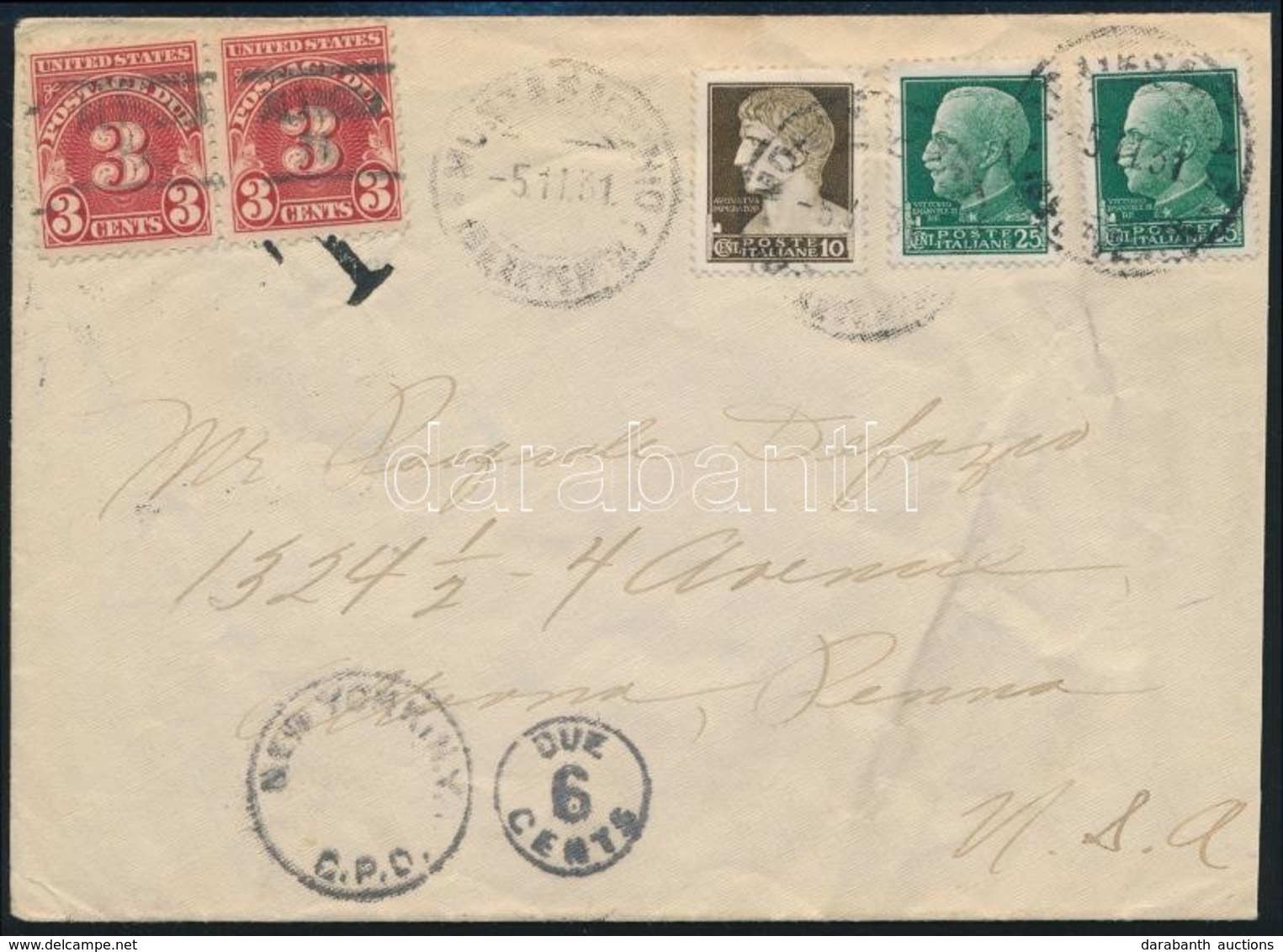 1931 Levél Az USA-ba, Portózva / Cover To The USA, With Postage Due - Autres & Non Classés