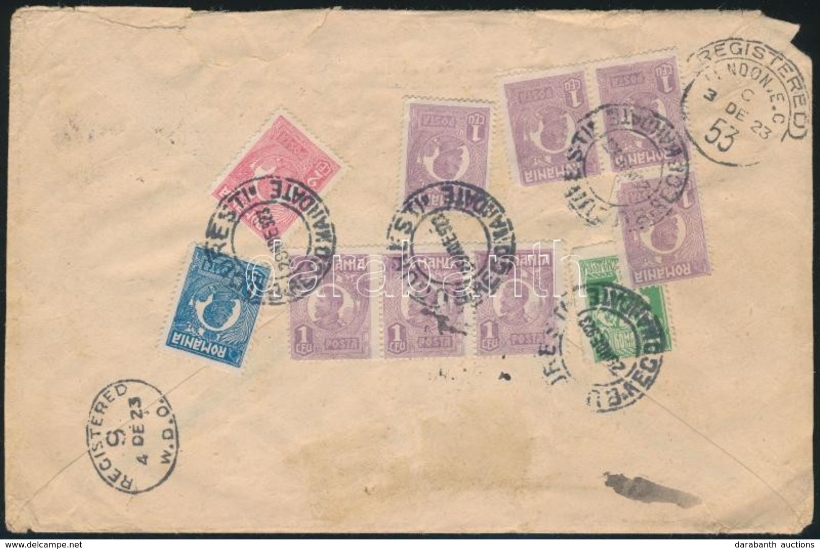 1923 10 Bélyeges Ajánlott Levél Londonba / Registered Cover With 10 Stamps Franking To London - Other & Unclassified