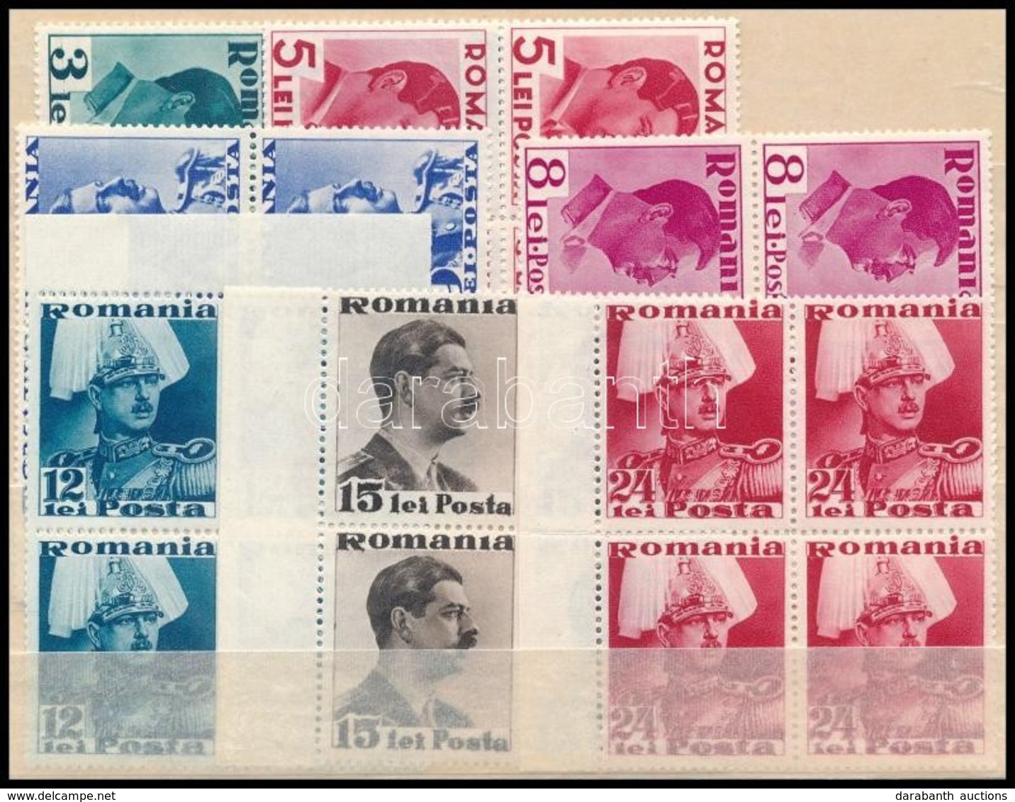 ** 1935/1940 II. Károly Király 7 Klf érték 4-es Tömbökben Mi 494, 497, 500-501, 503-504, 507 - Autres & Non Classés