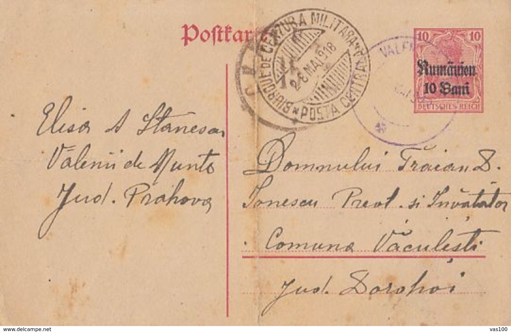 GERMANY OCCUPATION IN ROMANIA, MILITARY CENSORED, RUMANIEN 10 BANI OVERPRINT PC STATIONERY, ENTIER POSTAL, 1918, GERMANY - Occupation 1914-18