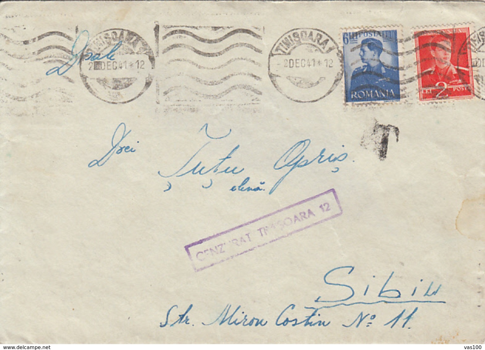 KING MICHAEL, CENSORED TIMISOARA NR 12, WW2, STAMPS ON COVER, 1941, ROMANIA - Lettres 2ème Guerre Mondiale