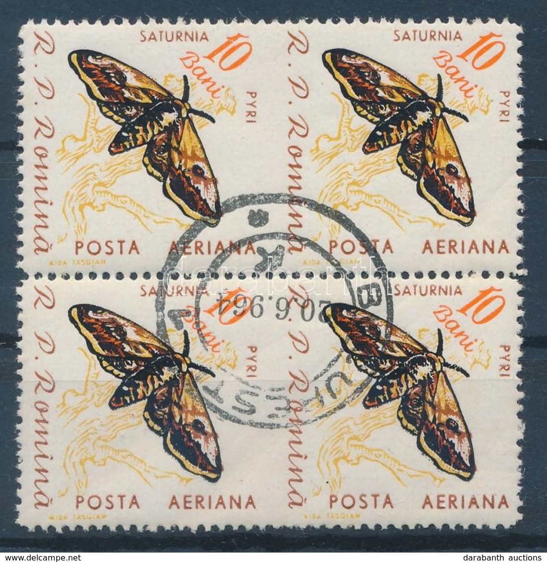 O 1960 Lepke Négyestömb, Középen Fogazatlan Mi 1918 Block Of 4, Imperforate In The Middle - Autres & Non Classés