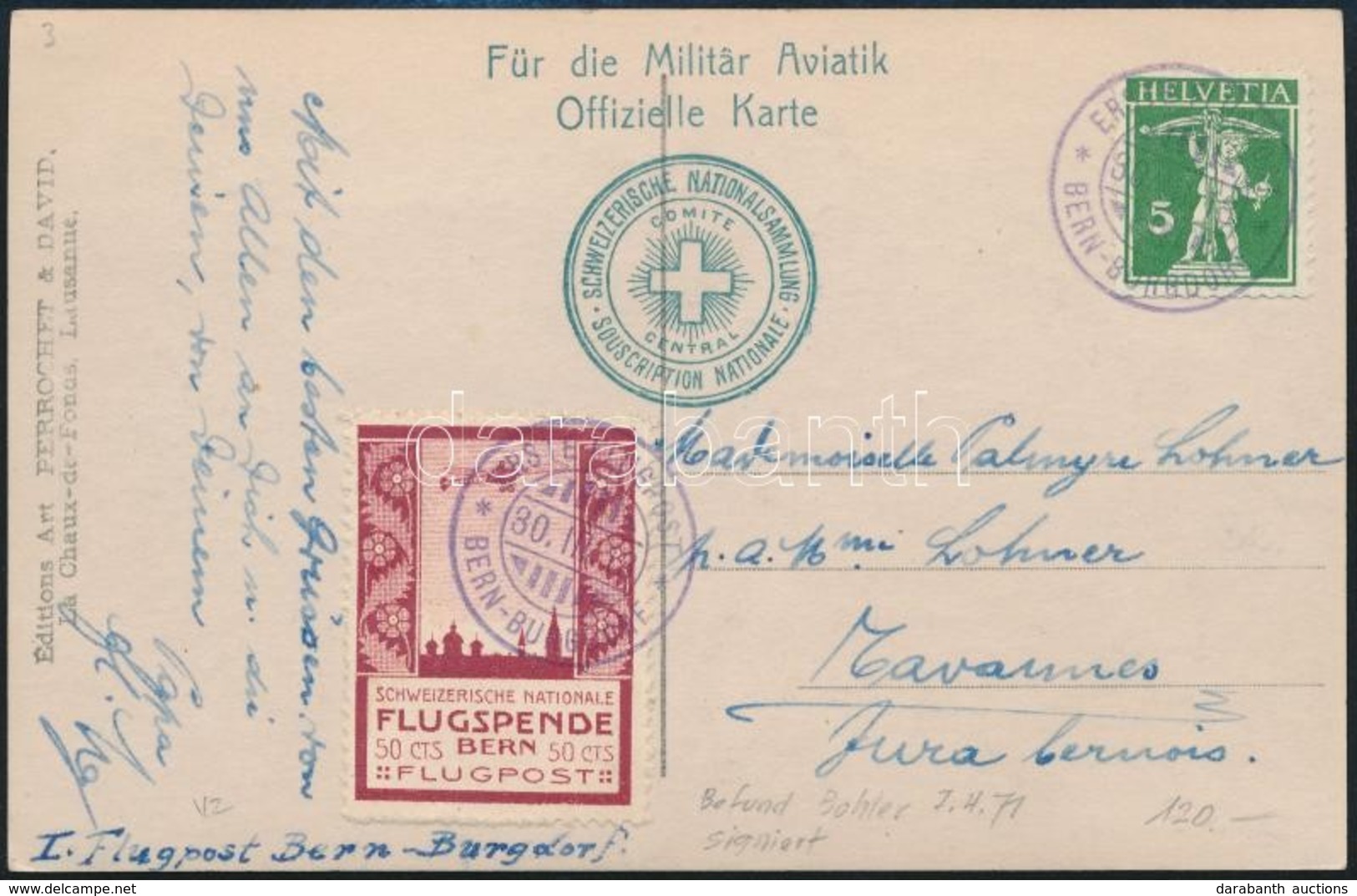 1913 Képeslap 'BERN - BURGDORF' Első Repülés Az Aktuális Levélzáróval / Postcard 'BERN - BURGDORF' First Flight With Lab - Other & Unclassified