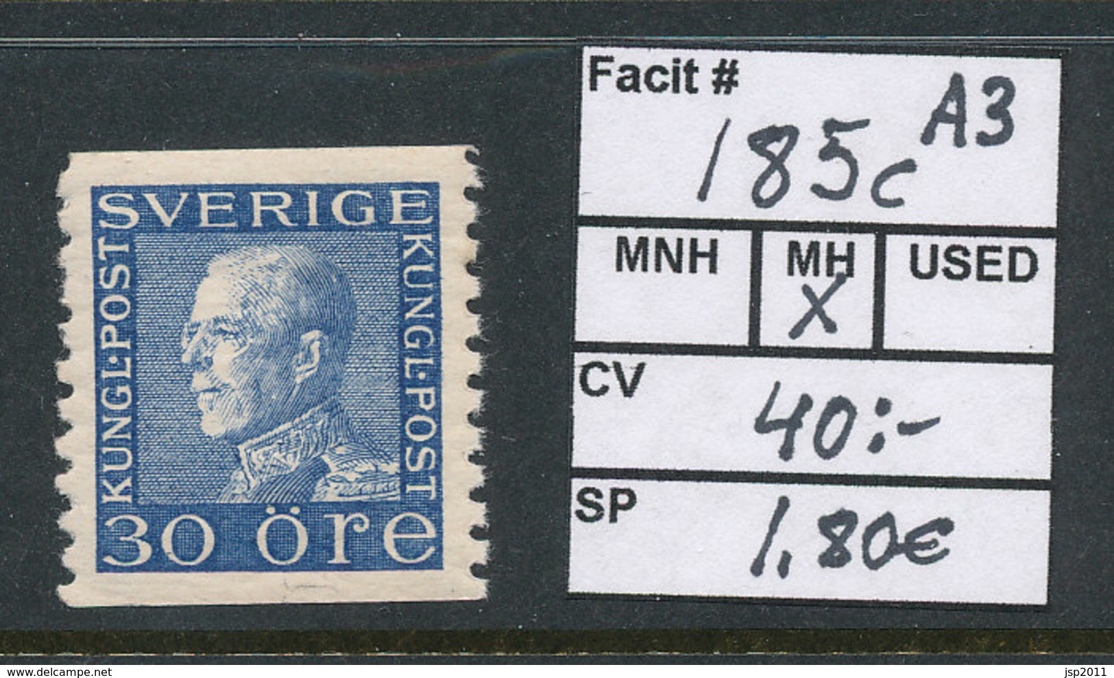 Sweden 1936 Facit # 185c A3 Paper , King Gustaf V, Left Profile. MH (*) - Ungebraucht