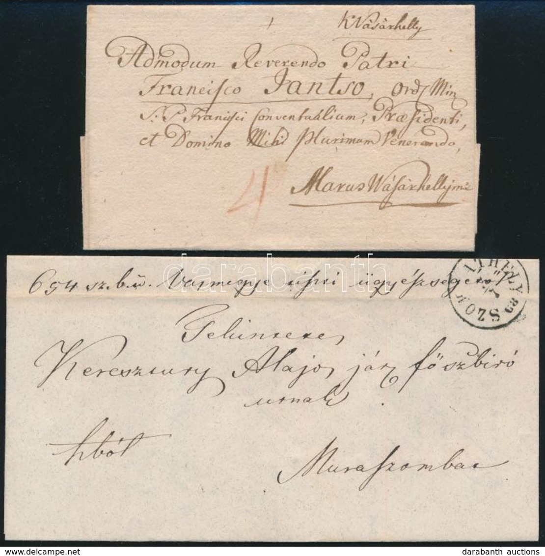 ~1820-1870 2 Bélyeg Előtti és 1 Ex Offo Levél, Utóbbin Nagykanizsa Pályaudvari átmenő Bélyegzés /  2 Prephilatelic + 1 E - Autres & Non Classés