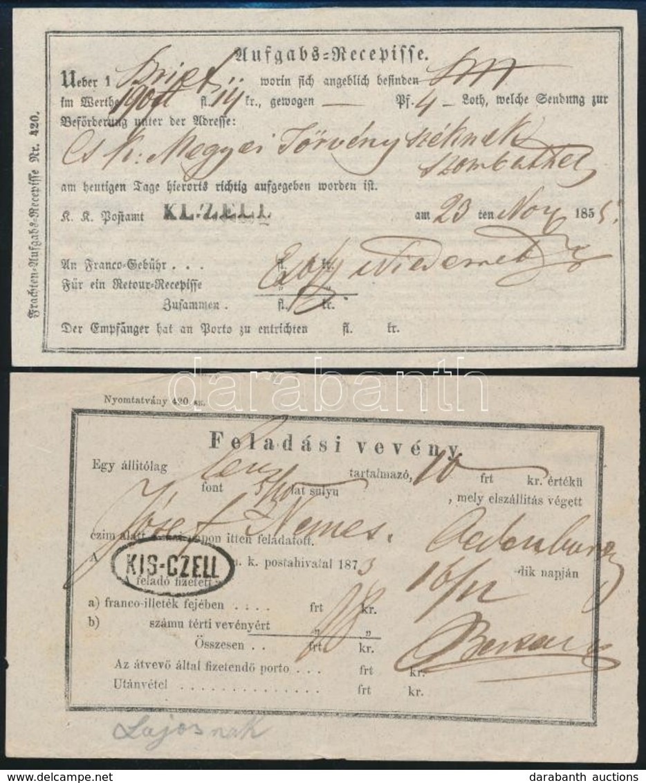 1855 + 1873 Német és Magyar Nyelvű Feladóvevény / Aufgabs Recepisse German And Hungarian Forms 'KL.ZELL' + 'KIS-CZELL' - Other & Unclassified