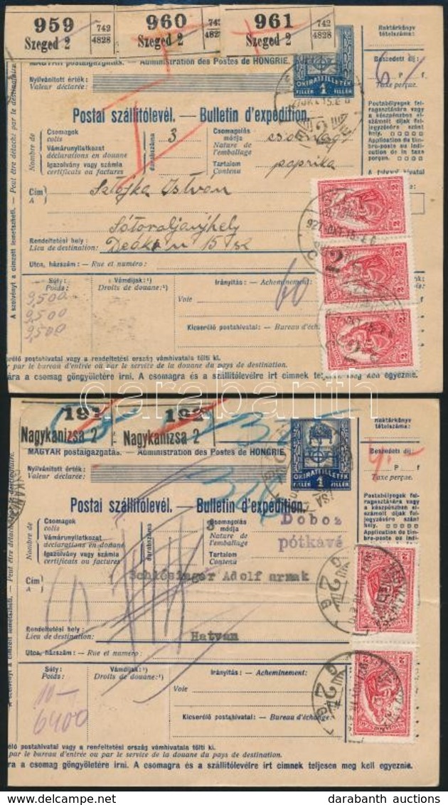 1927-1930 5 Db Szállítólevél, Mind Más Keskeny Madonna Bérmentesítéssel / 5 Parcel Cards With Different Madonna Franking - Autres & Non Classés