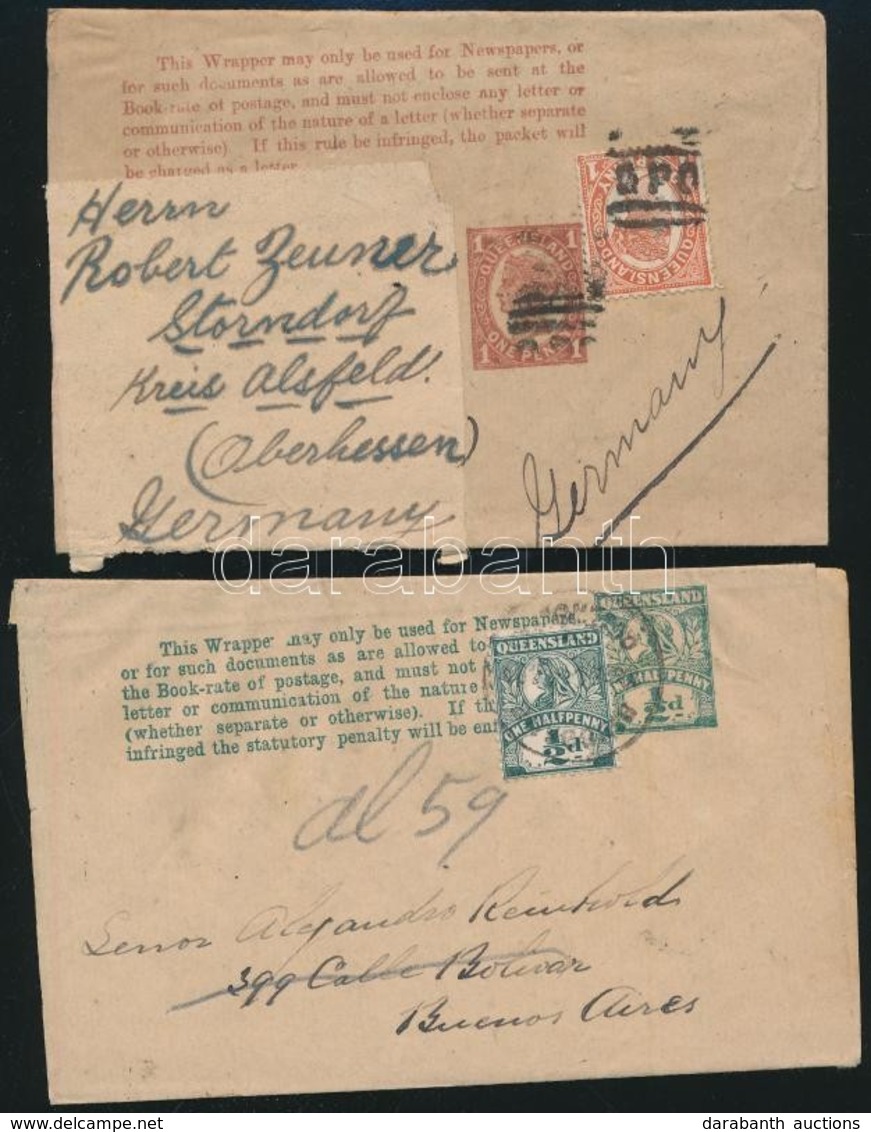 Ausztrália Queensland 4 Db Díjjegyes Címszalag Külföldre, Közte 2 Díjkiegészített / 4 PS-wrappers To Abroad, 2 With Addi - Autres & Non Classés