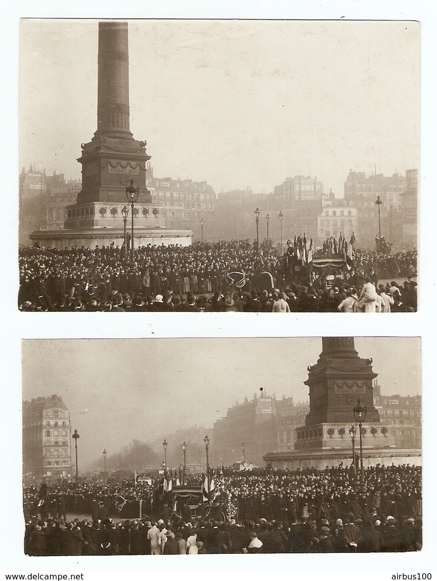 LOT DE 2 PHOTOS ORIGINALES - PARIS PLACE DE LA BASTILLE - FUNERAILLES CORBILLARD FOULE ENTERREMENT EVENEMENT - Places