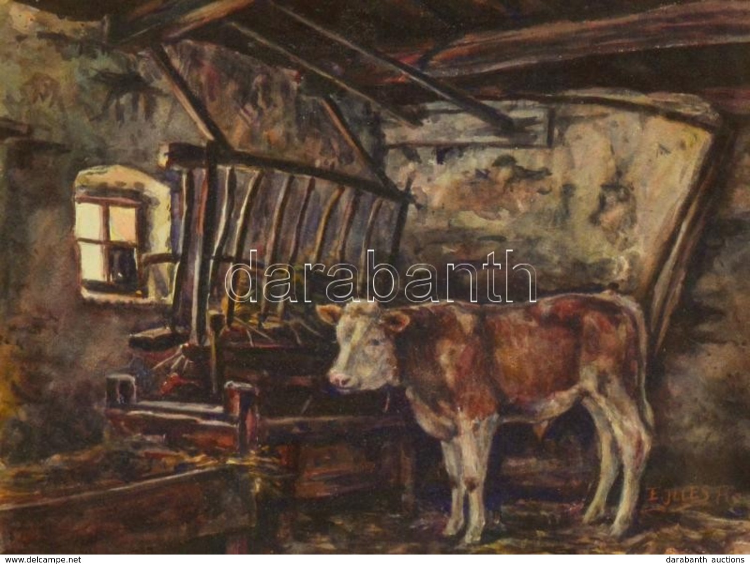 Edvi Illés Aladár (1870-1958): Magányos Tehén. Akvarell, Papír, Jelzett, 26×36 Cm - Sonstige & Ohne Zuordnung