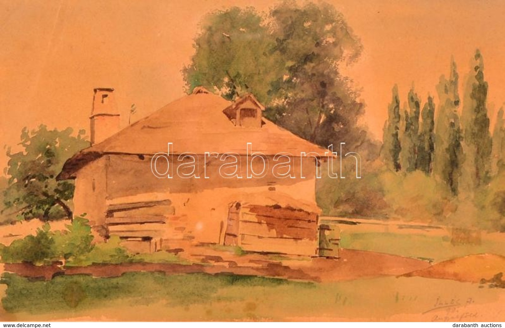 Edvi Illés Aladár (1858-1927): Angyalföld 1890. Akvarell, Papír. Jelzett. 15x22 Cm Üvegezett Keretben - Autres & Non Classés