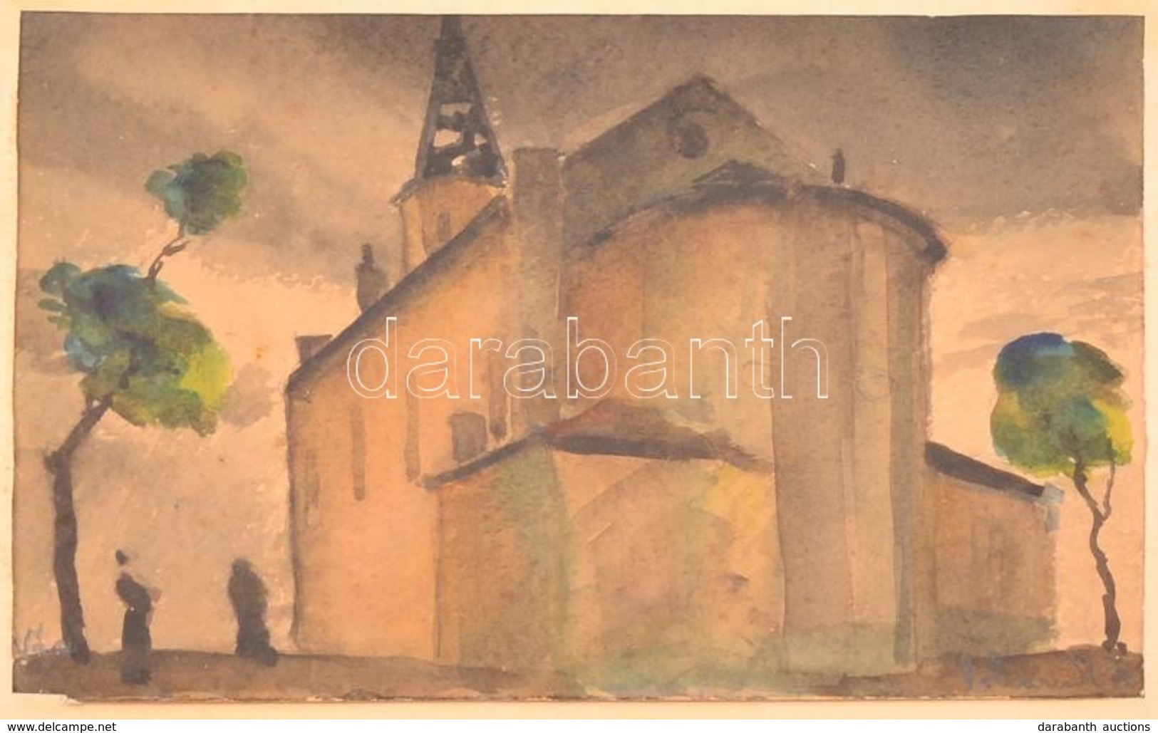 Pohárnok Zoltán (1905-1976): Váci Evangélikus Templom Hátulról. Akvarell, Papír, Jelzett, üvegezett Keretben, 17×23,5 Cm - Sonstige & Ohne Zuordnung