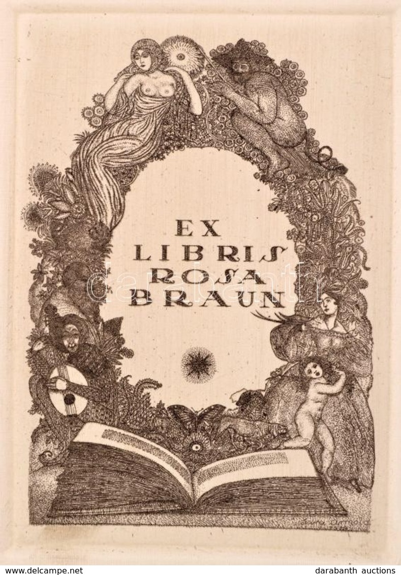 Gara Arnold (1882-1929): Ex Libris Rosa Braun. Rézkarc, Papír, Jelzett A Karcon, 14×10 Cm - Sonstige & Ohne Zuordnung