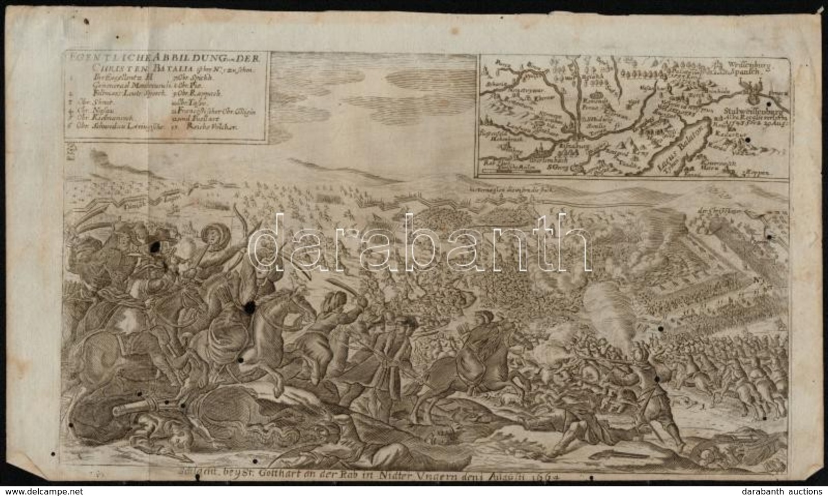 1664 A Szentgotthárdi Csata és A Környék Térképe. Hieronymus Ortelius 'Chronologia Oder Historische Beschreibung' Című M - Estampes & Gravures