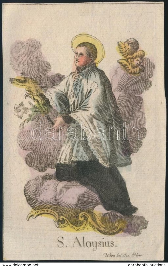 XVIII. Sz.: Szt Lajos. Szentkép. Színezett Rézmetszet. / St Aloysius Colored Copper Plate Engraving 8x14 Cm - Estampes & Gravures