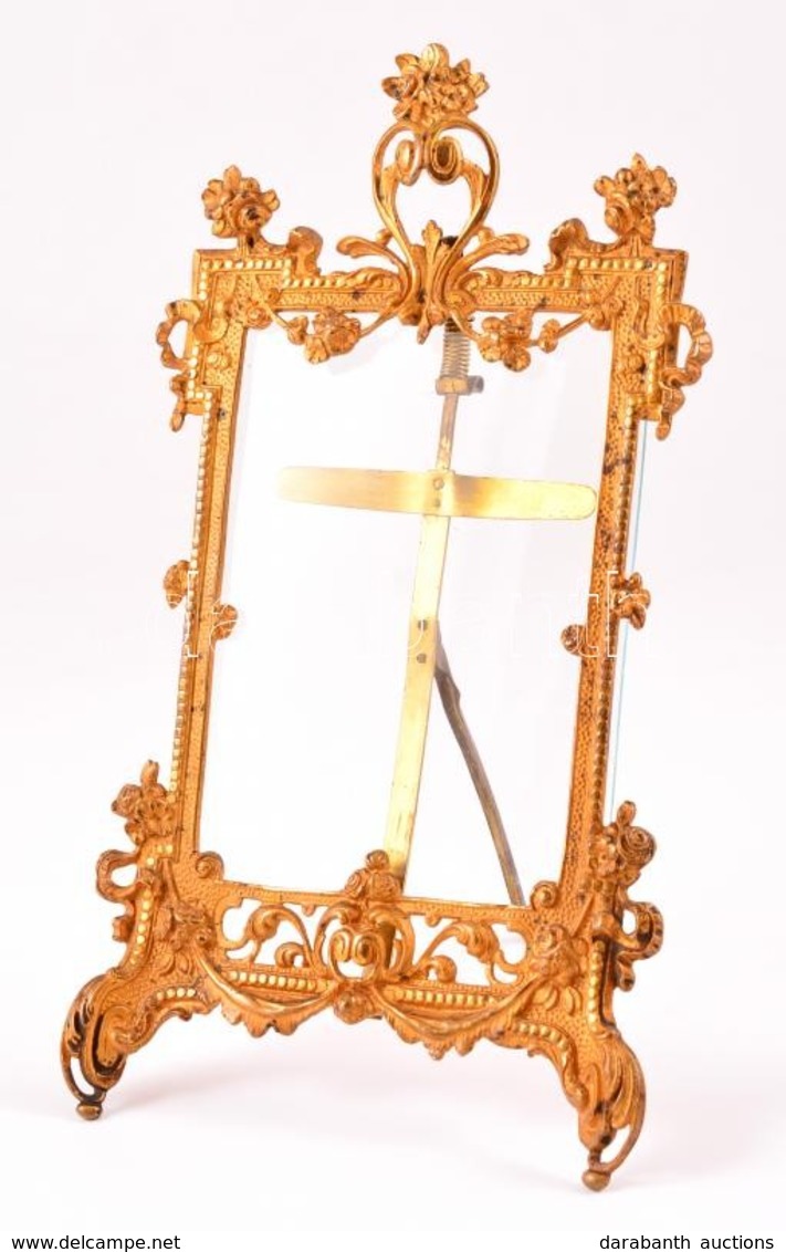 XIX. Sz.: Tűzaranyozott Asztali Képkeret. 15x29 Cm. Képméret: 10x15 Cm / Gold Plated Frame. Picture Size 10x15 Cm - Other & Unclassified