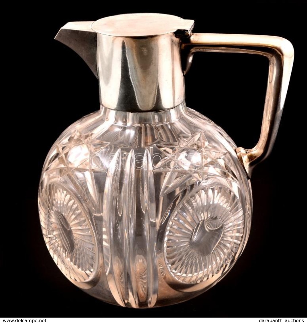 Csiszolt ólomkristály Karaffa Ezüst (Ag.) Szerelékkel, Jelzett, Csorba Nélkül, M: 17 Cm / Lead Crystal Carafe With Silve - Other & Unclassified