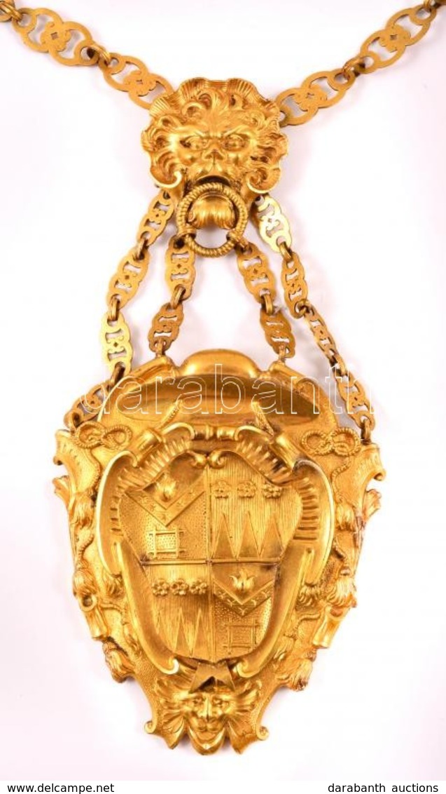 XIX. Sz.: Tűzaranyozott Bíborosi Lánc. Nagyméretű Címeres Függővel 10,5 Cm Hozzá Készült Dobozban / Gold Plated Metal Hi - Other & Unclassified