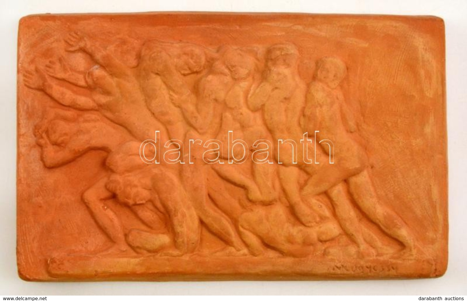 Medgyessy Ferenc (1881-1958): Menekülők. Terrakotta Relief, Jelzett, Nagyon Apró Lepattanással, 30×19 Cm - Autres & Non Classés