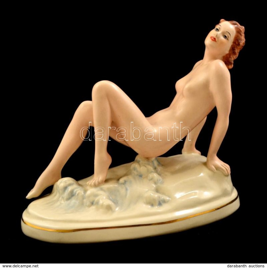 Royal Dux Art Deco ülő Női Akt, Kézzel Festett, Jelzett, Hibátlan, M:15,5 Cm , H:18,5 Cm/ Royal Dux Art Deco Nude Figuri - Other & Unclassified