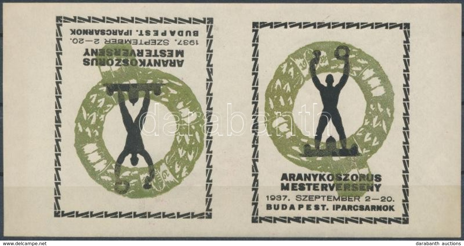 ** 1937 Aranykoszorús Mesterverseny Fordított állású Emlékív Pár / Souvenir Sheet Pair - Ohne Zuordnung